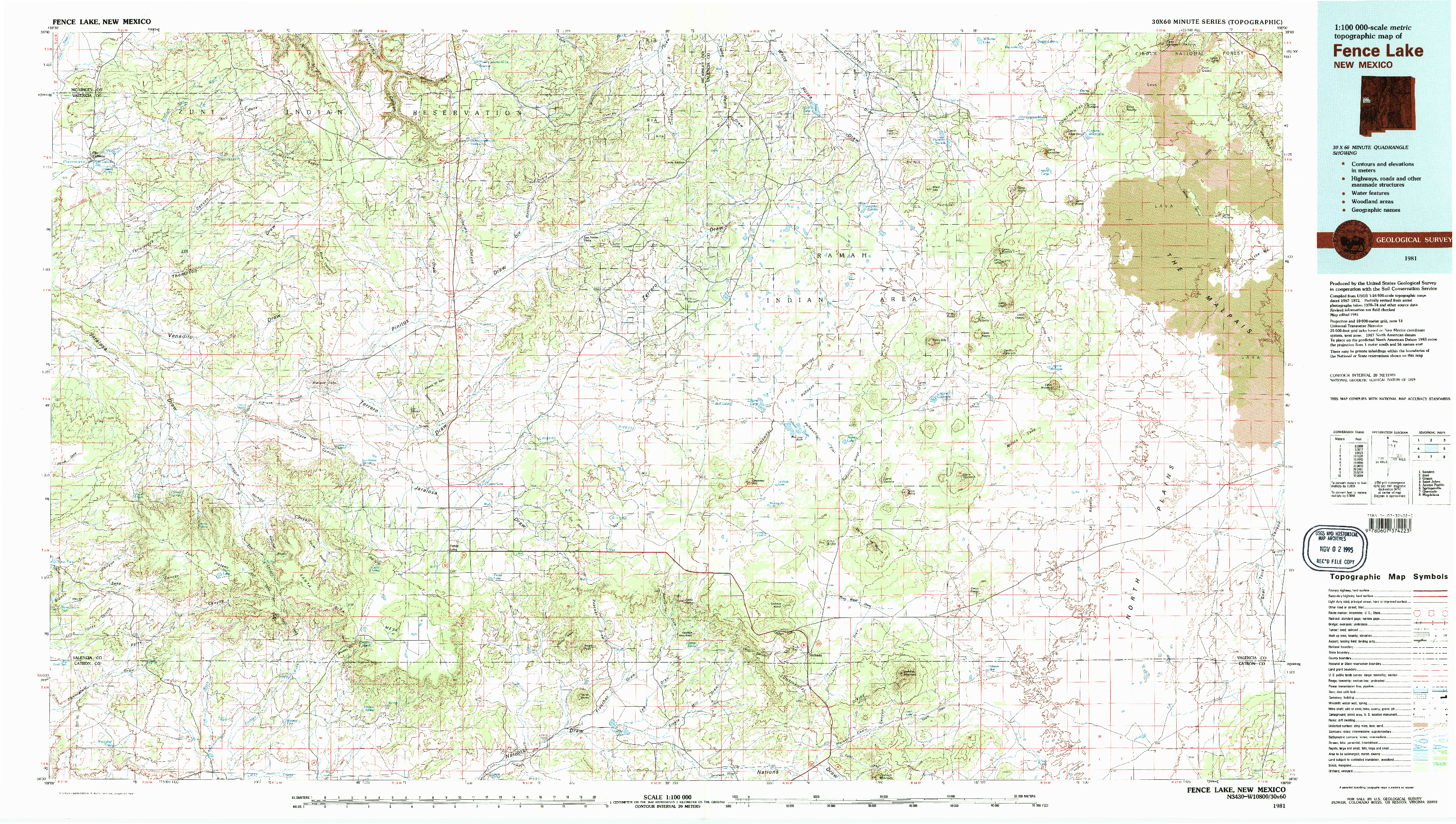 USGS 1:100000-SCALE QUADRANGLE FOR FENCE LAKE, NM 1981