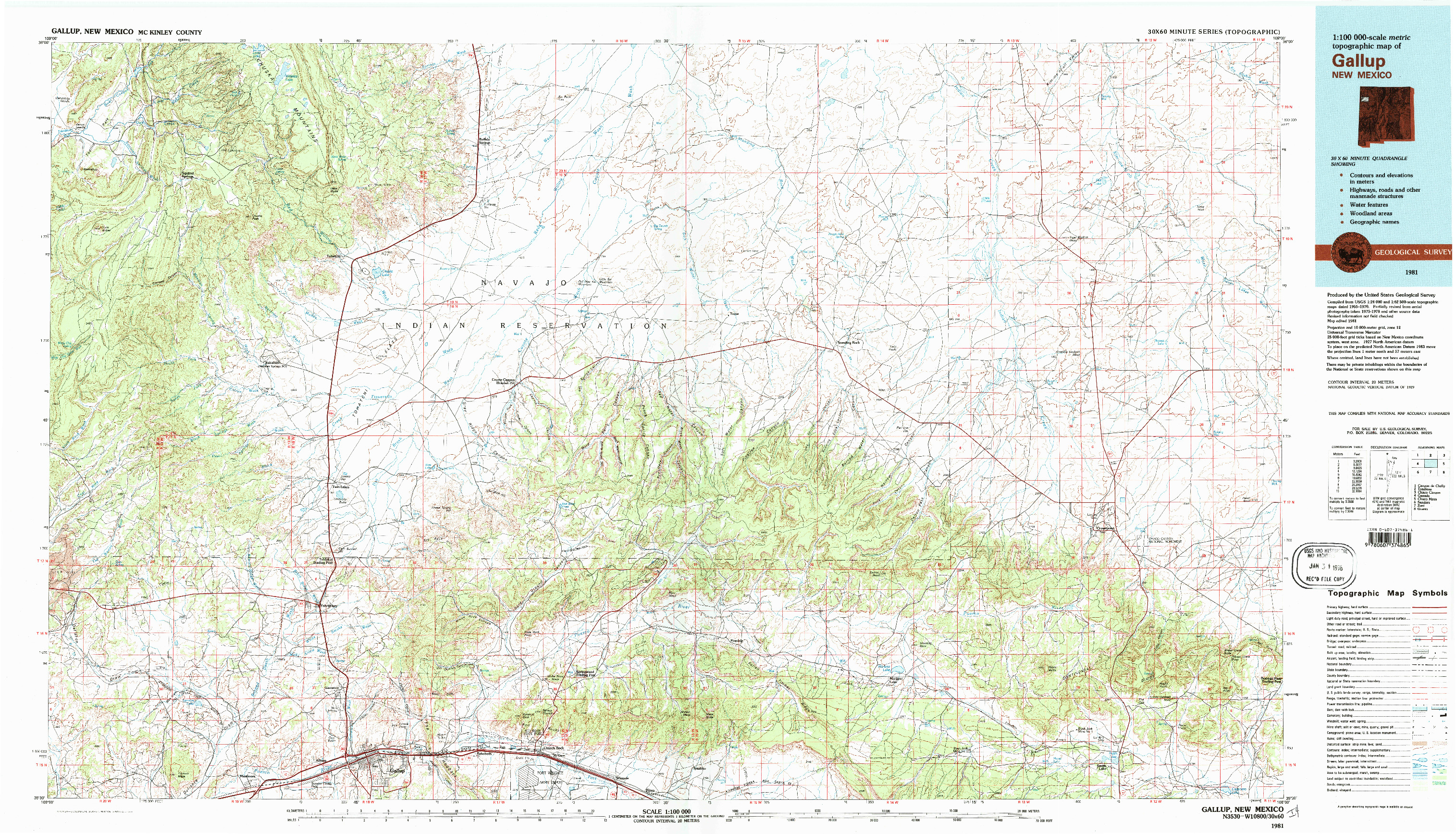 USGS 1:100000-SCALE QUADRANGLE FOR GALLUP, NM 1981