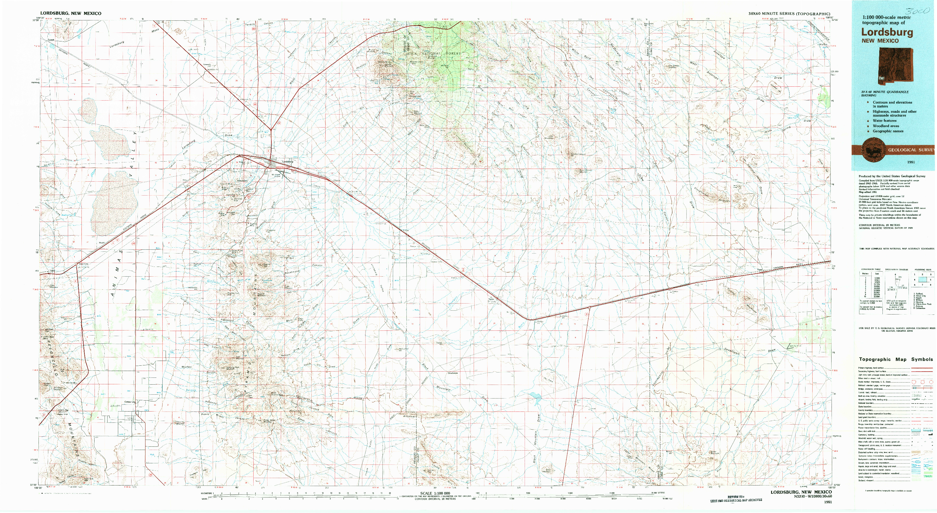 USGS 1:100000-SCALE QUADRANGLE FOR LORDSBURG, NM 1981