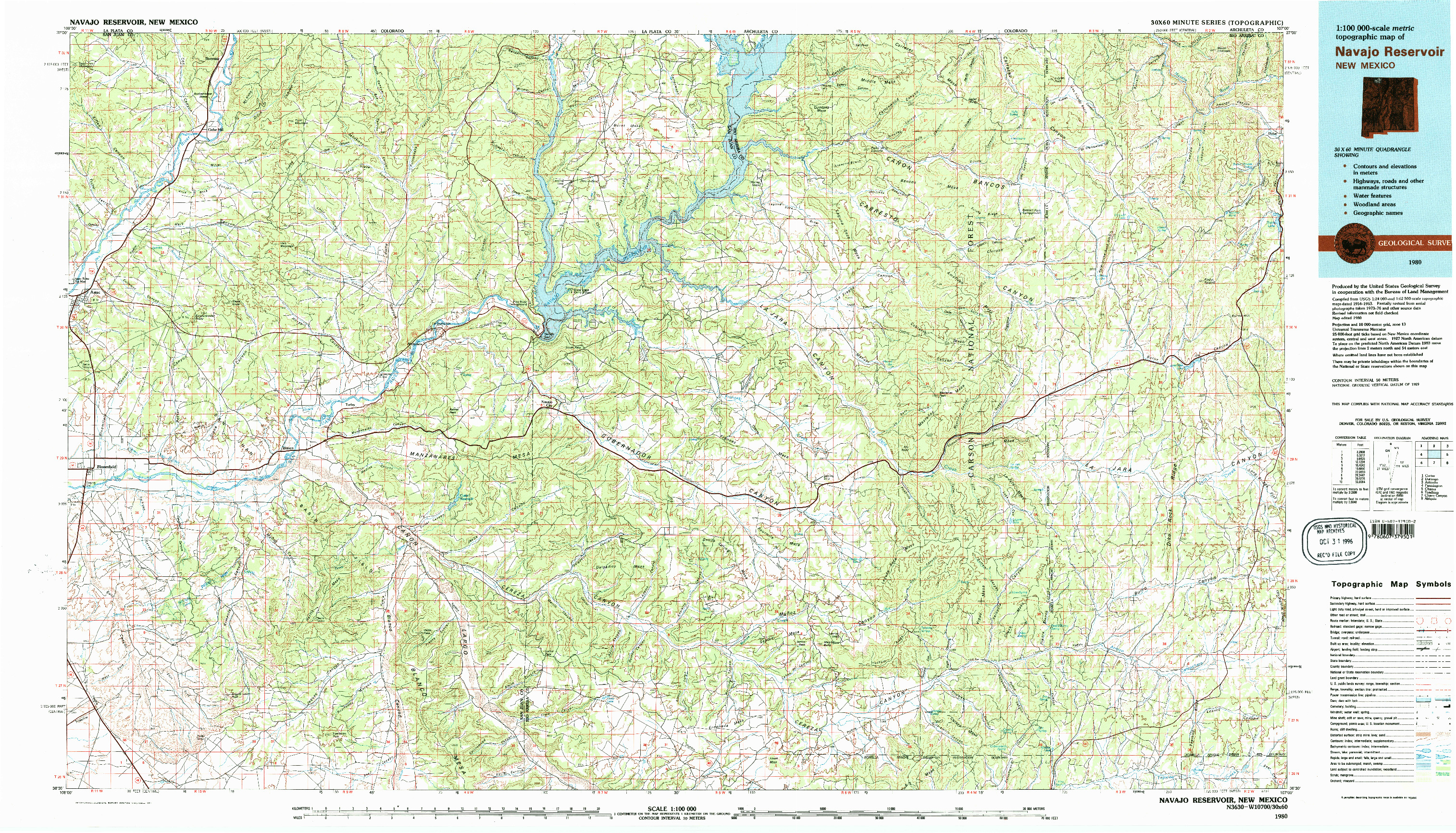 USGS 1:100000-SCALE QUADRANGLE FOR NAVAJO RESERVOIR, NM 1980