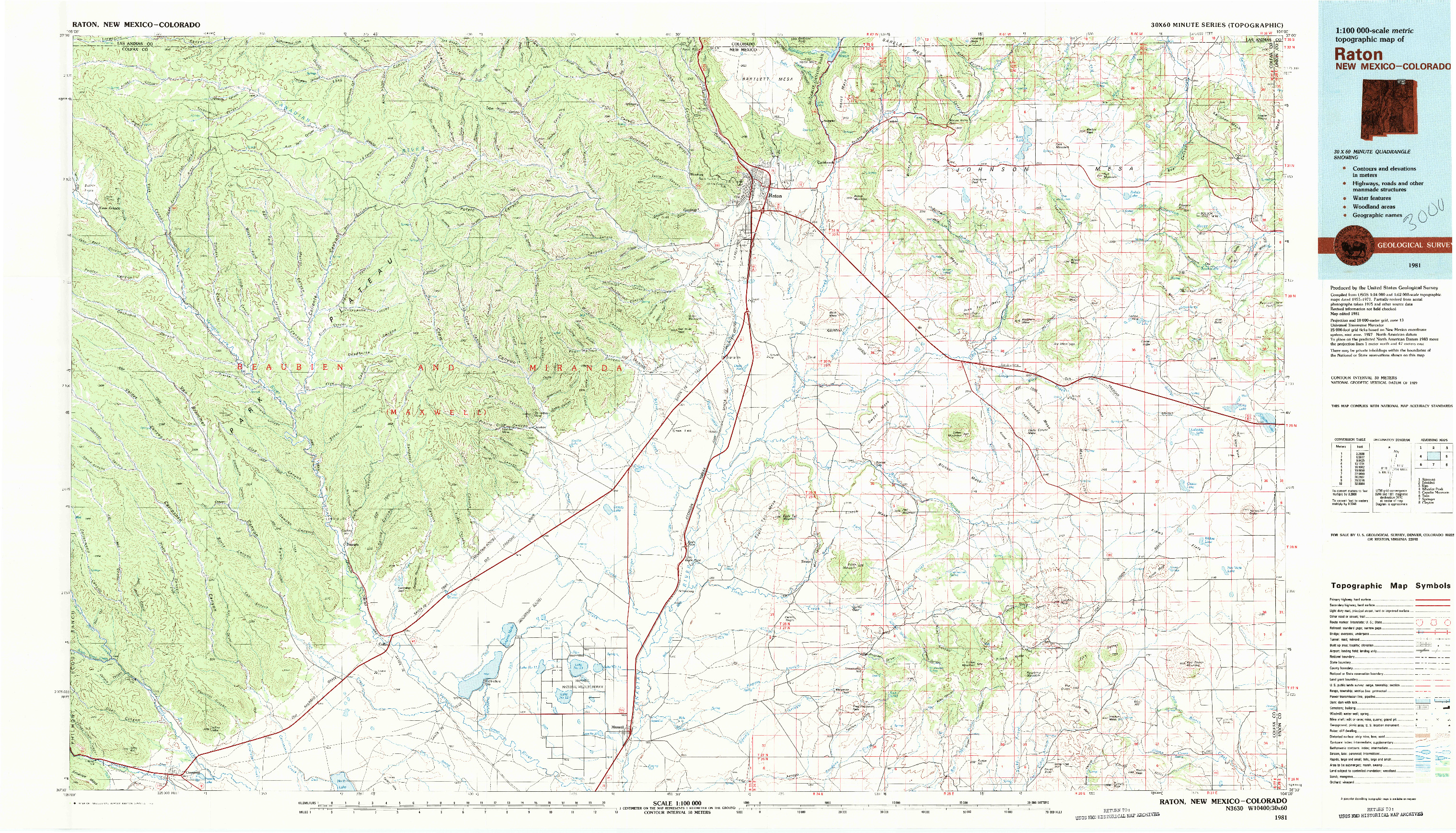 USGS 1:100000-SCALE QUADRANGLE FOR RATON, NM 1981