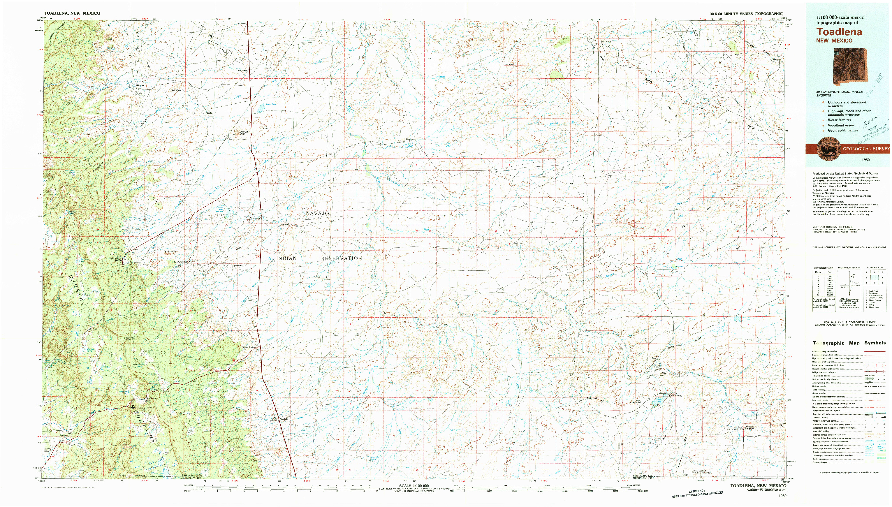 USGS 1:100000-SCALE QUADRANGLE FOR TOADLENA, NM 1980