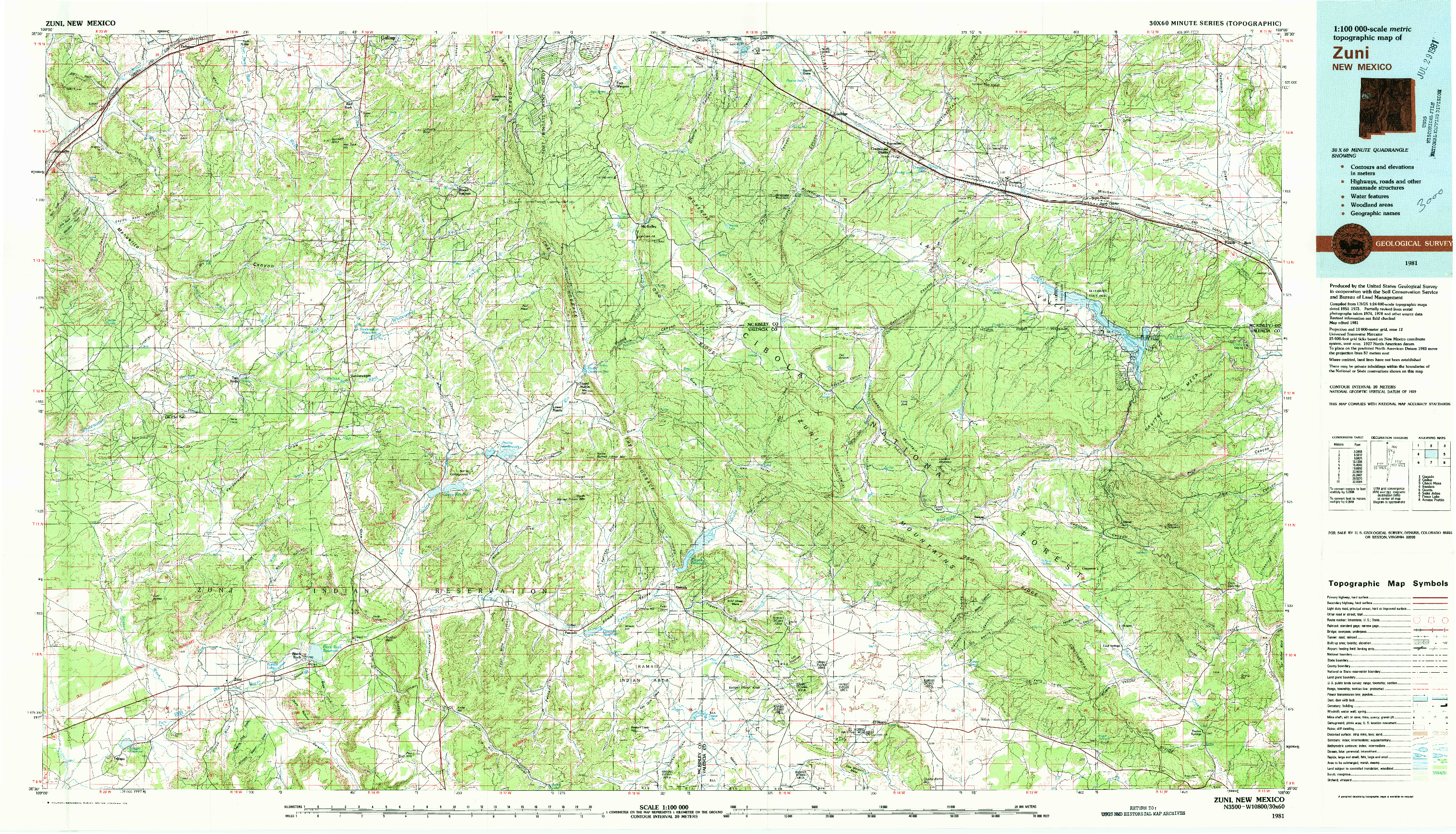 USGS 1:100000-SCALE QUADRANGLE FOR ZUNI, NM 1981
