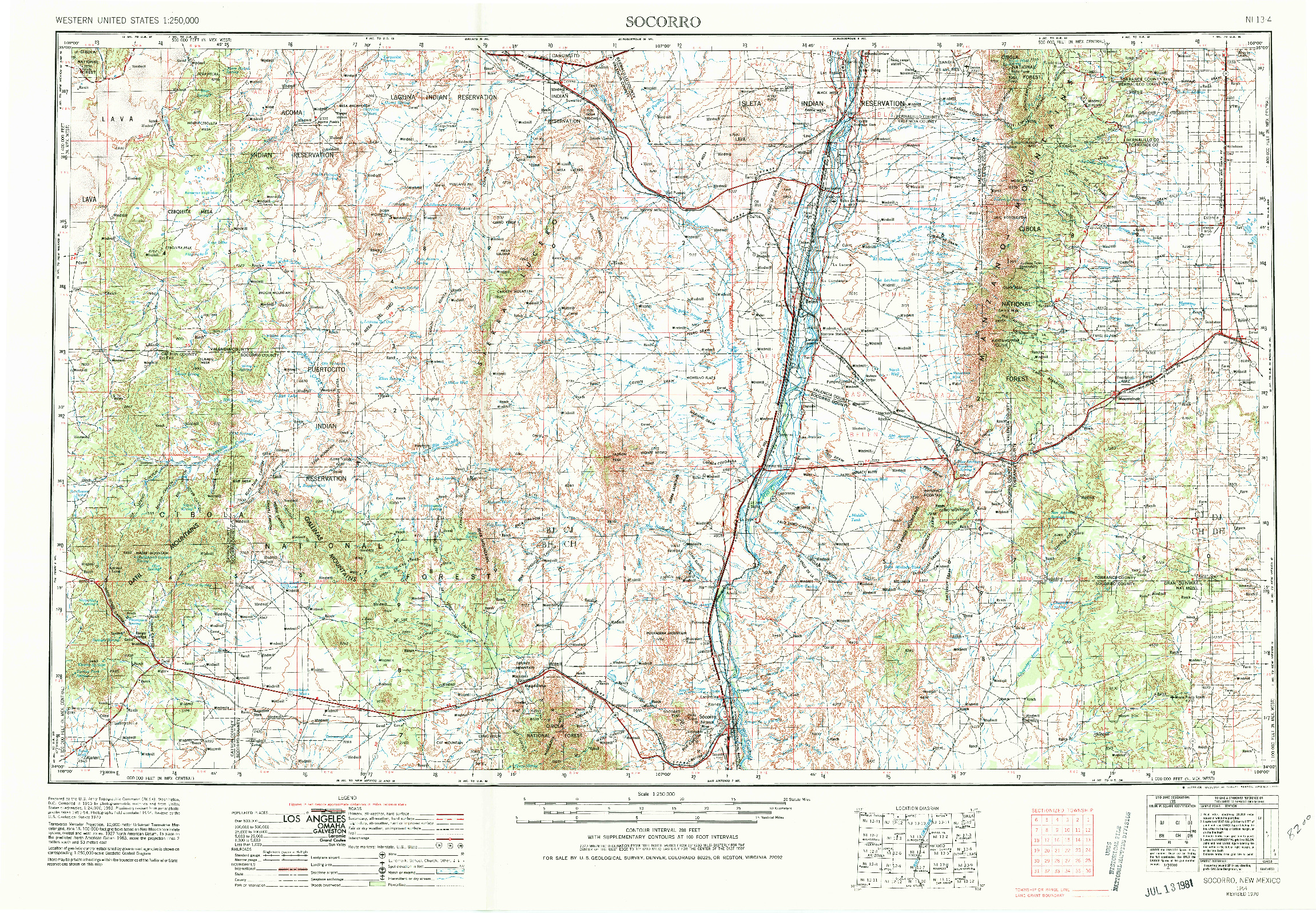 USGS 1:250000-SCALE QUADRANGLE FOR SOCORRO, NM 1954