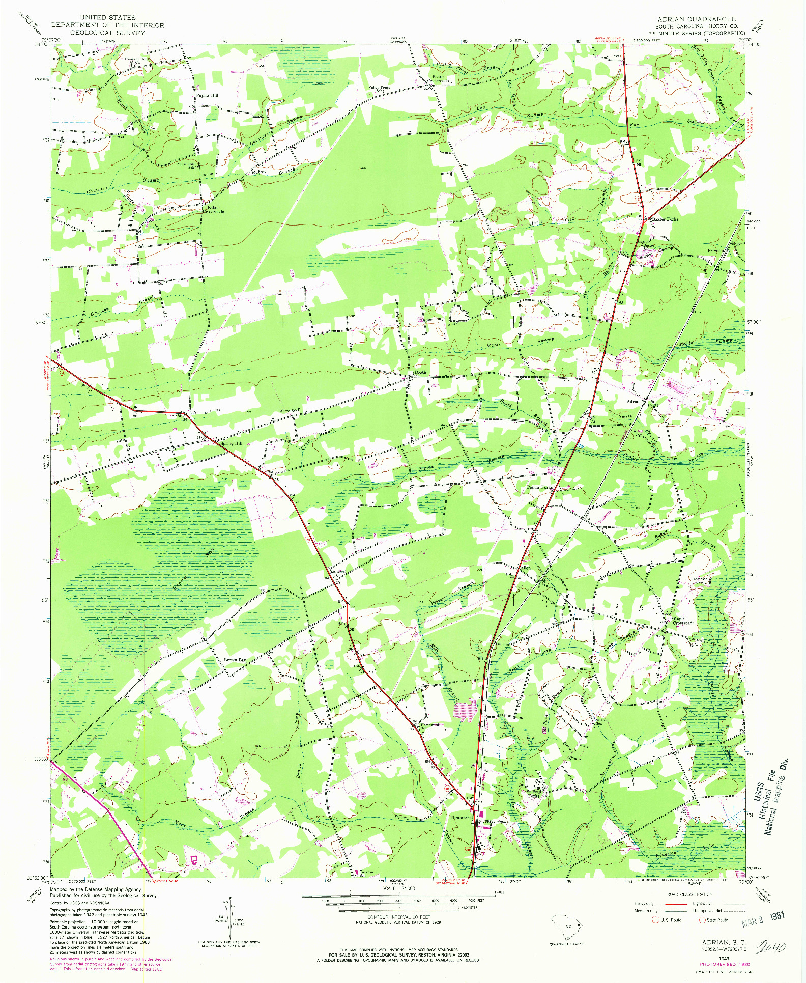 USGS 1:24000-SCALE QUADRANGLE FOR ADRIAN, SC 1943