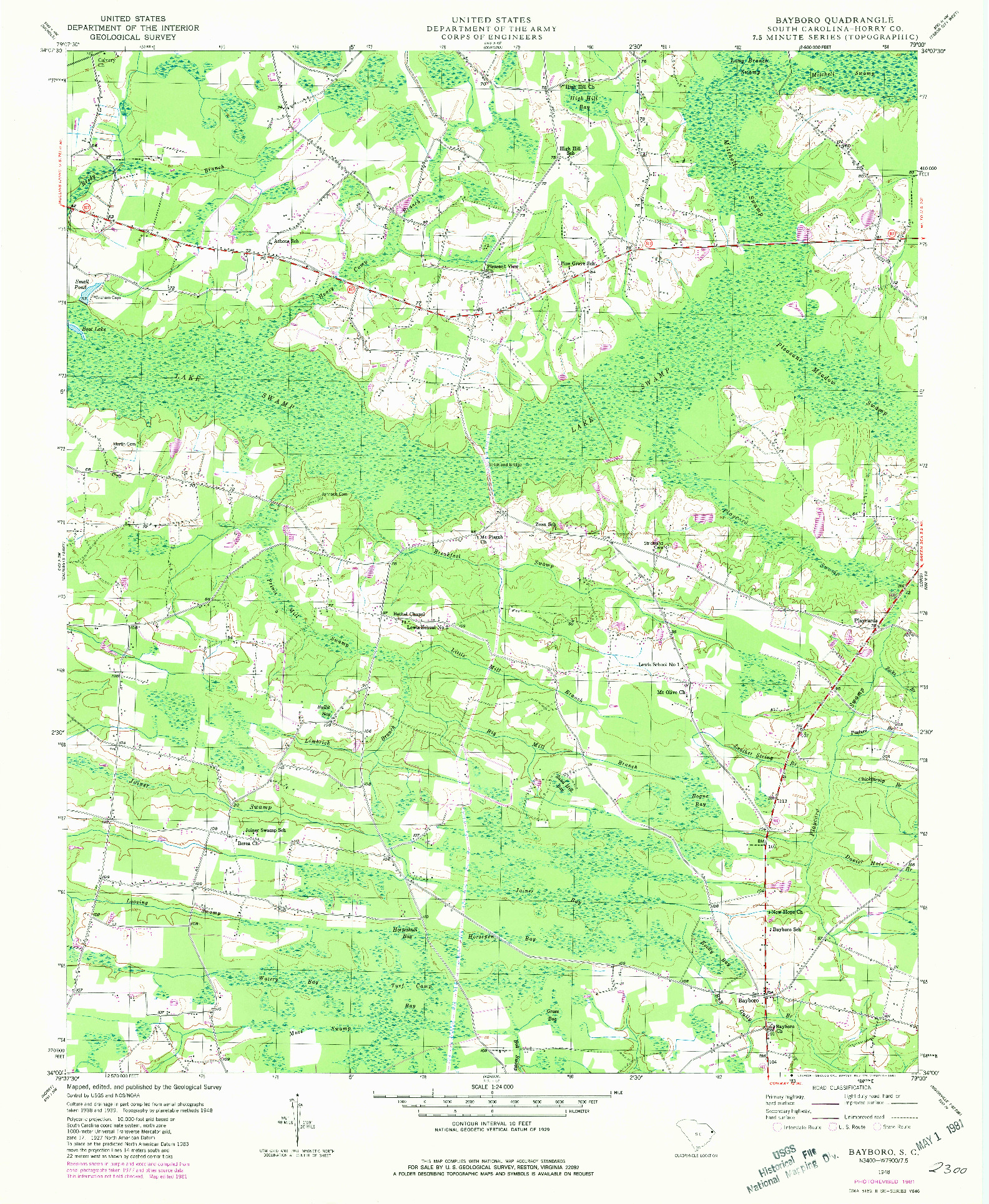 USGS 1:24000-SCALE QUADRANGLE FOR BAYBORO, SC 1948