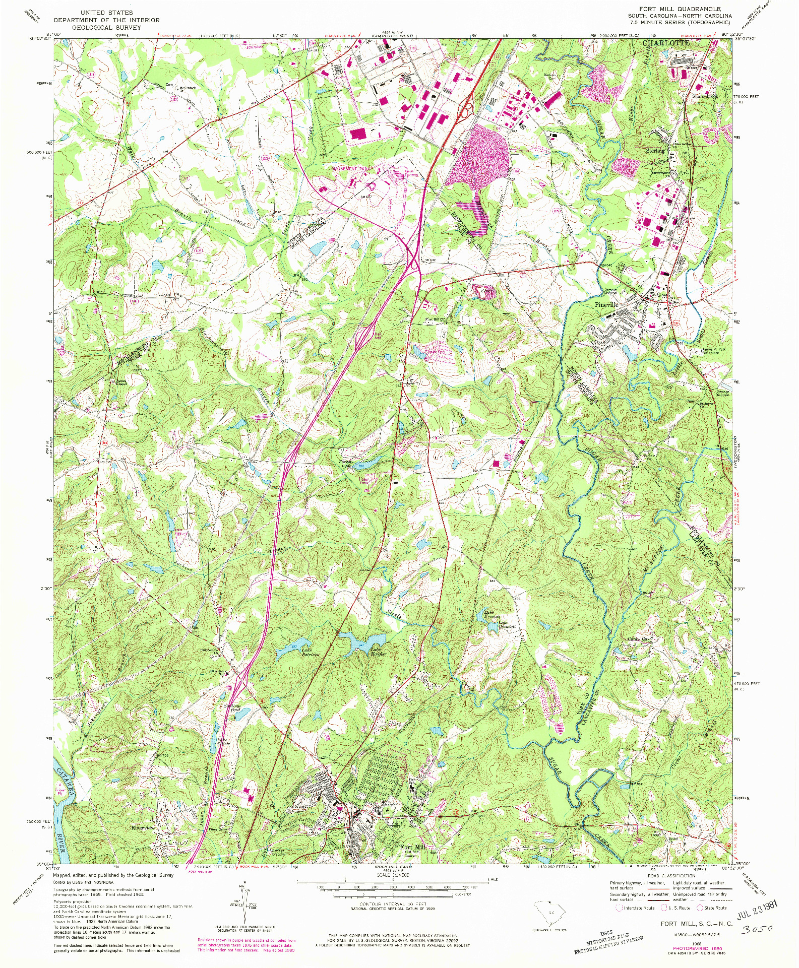 USGS 1:24000-SCALE QUADRANGLE FOR FORT MILL, SC 1968