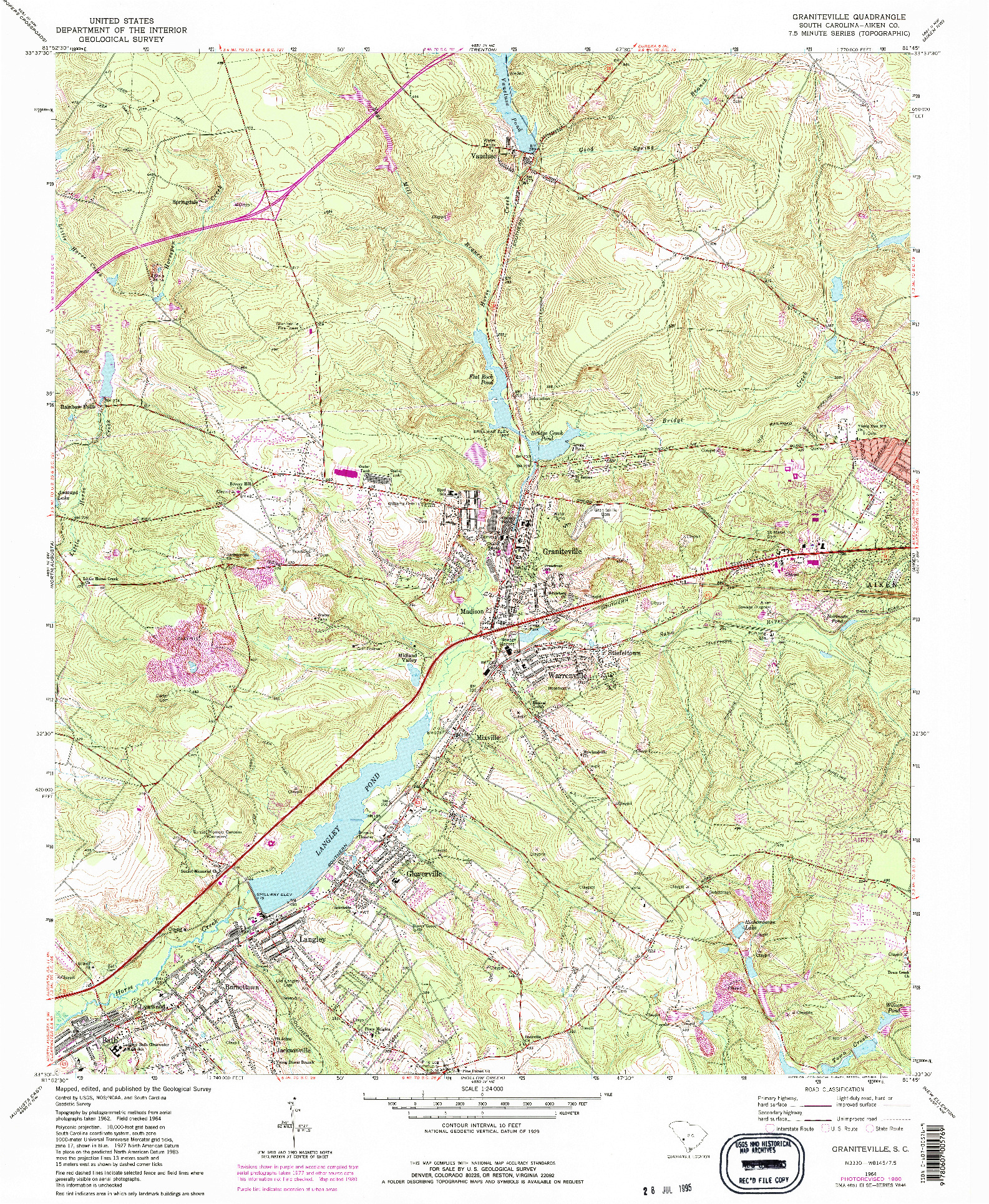 USGS 1:24000-SCALE QUADRANGLE FOR GRANITEVILLE, SC 1964