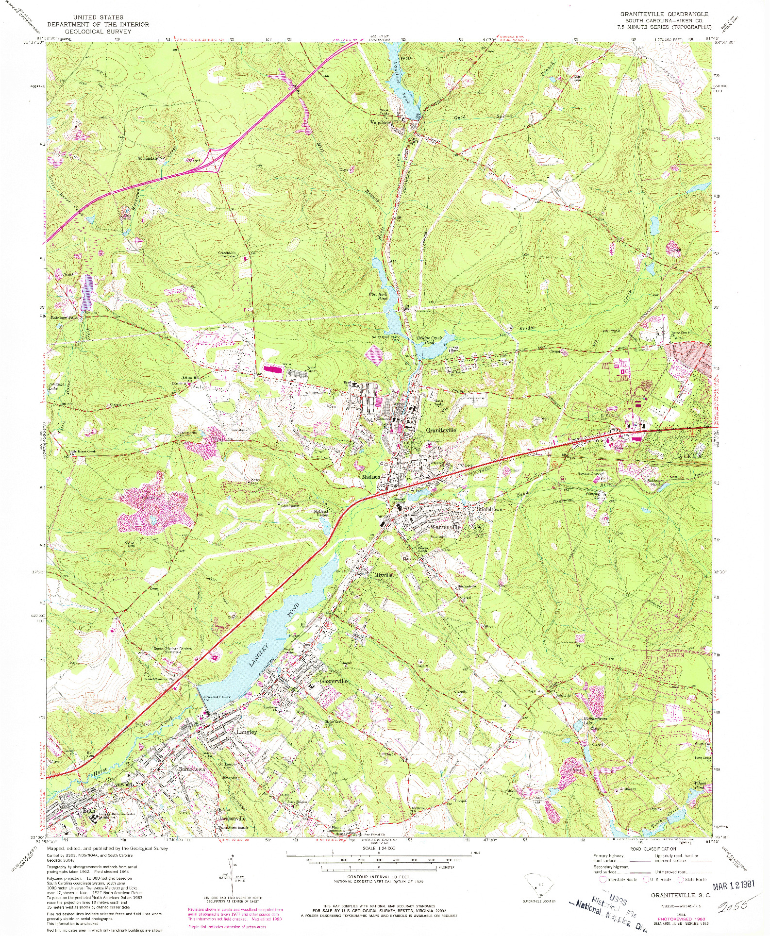 USGS 1:24000-SCALE QUADRANGLE FOR GRANITEVILLE, SC 1964