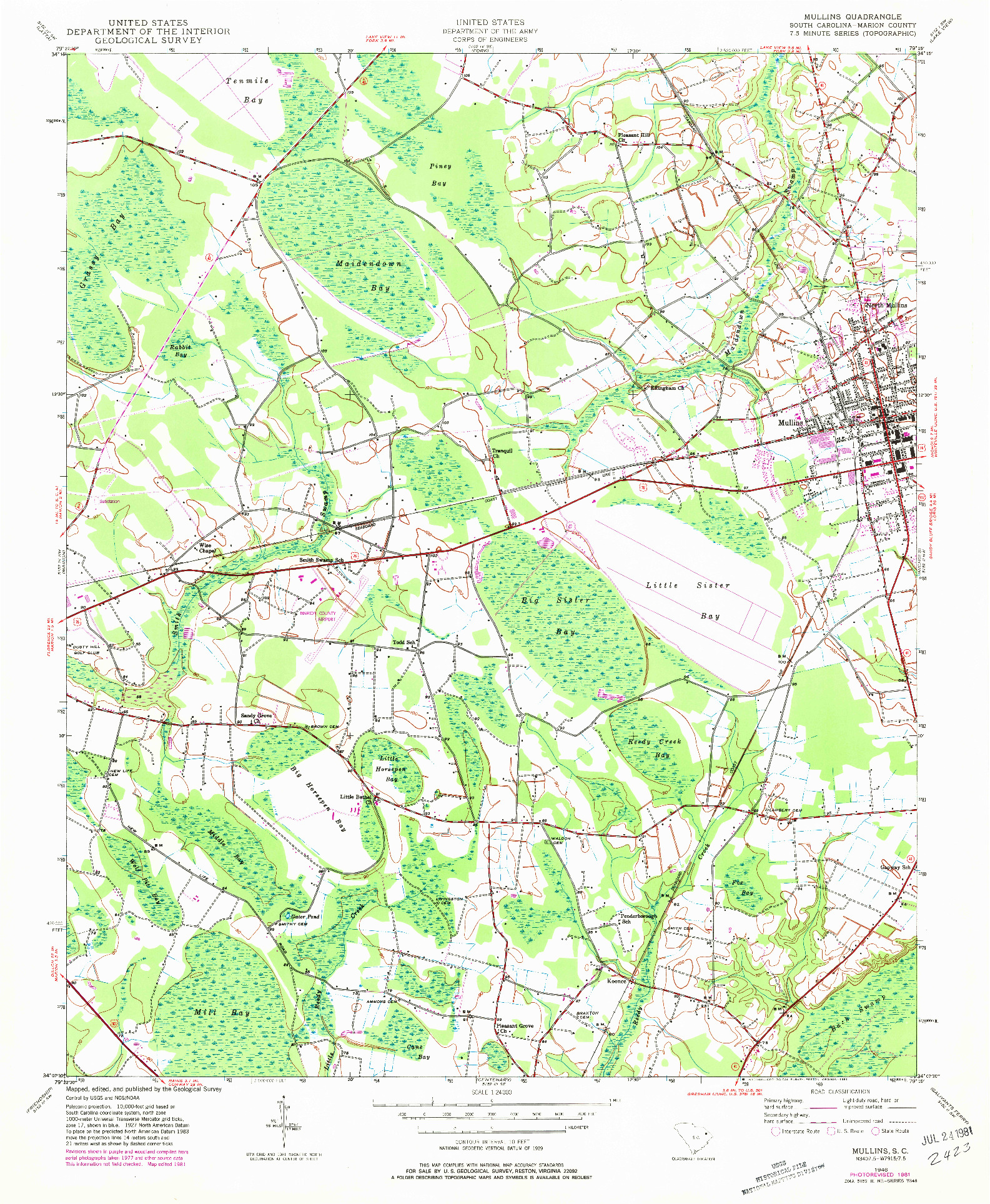 USGS 1:24000-SCALE QUADRANGLE FOR MULLINS, SC 1946