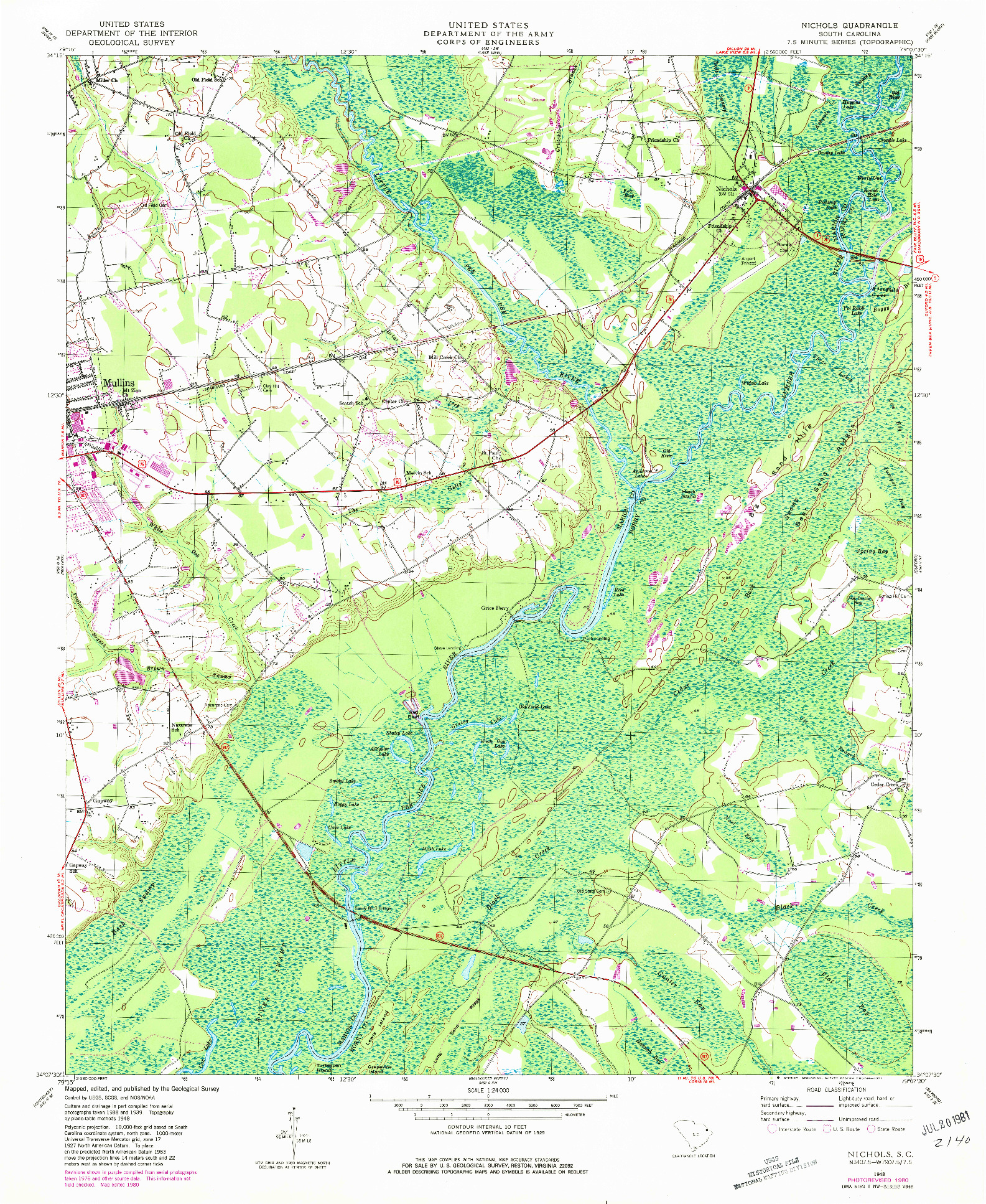 USGS 1:24000-SCALE QUADRANGLE FOR NICHOLS, SC 1948