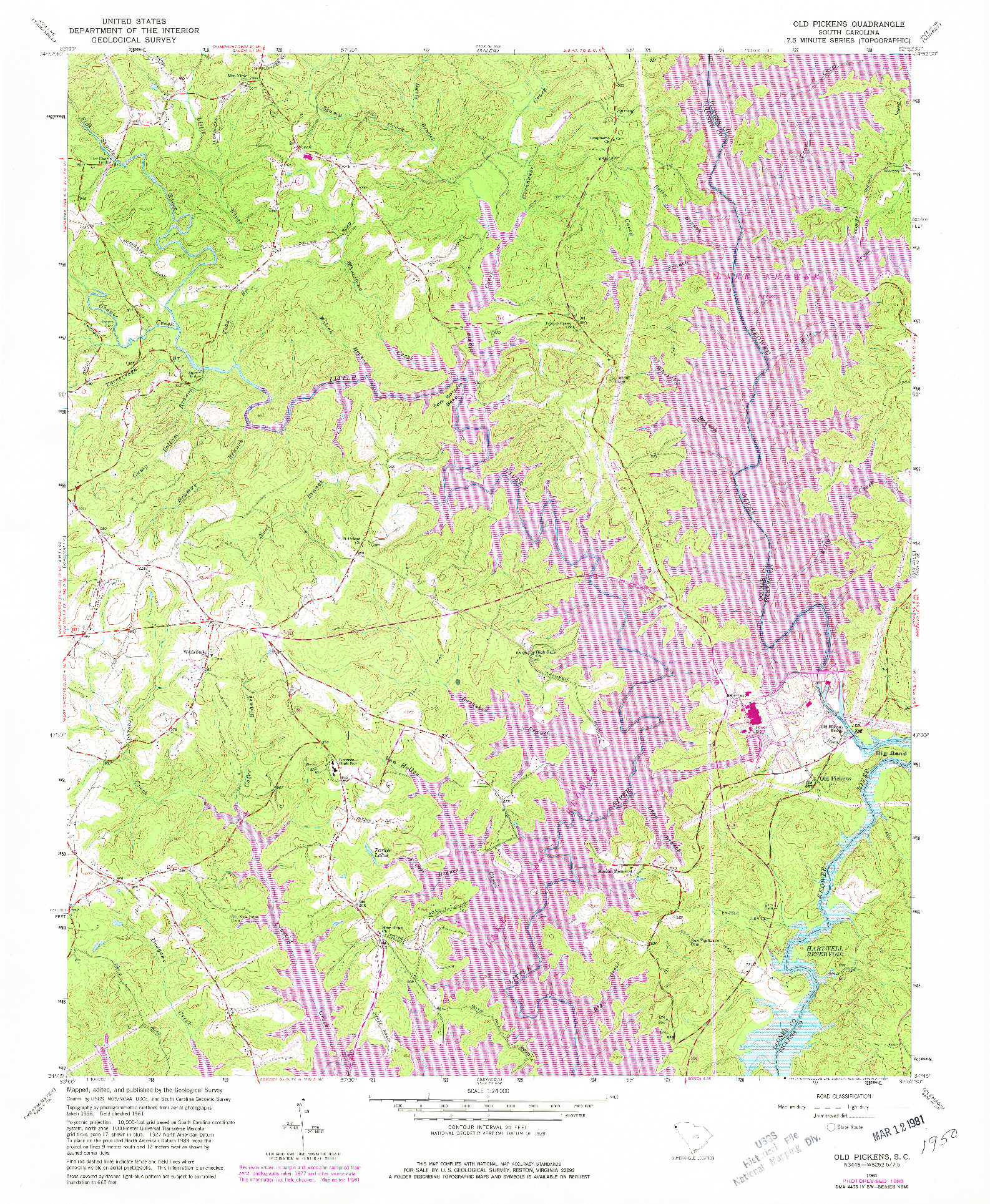 USGS 1:24000-SCALE QUADRANGLE FOR OLD PICKENS, SC 1961