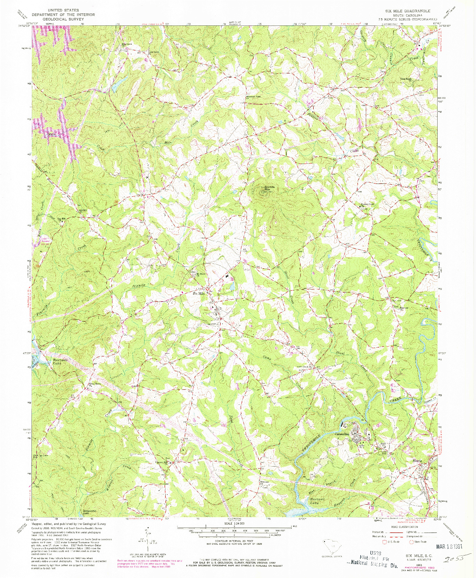 USGS 1:24000-SCALE QUADRANGLE FOR SIX MILE, SC 1961