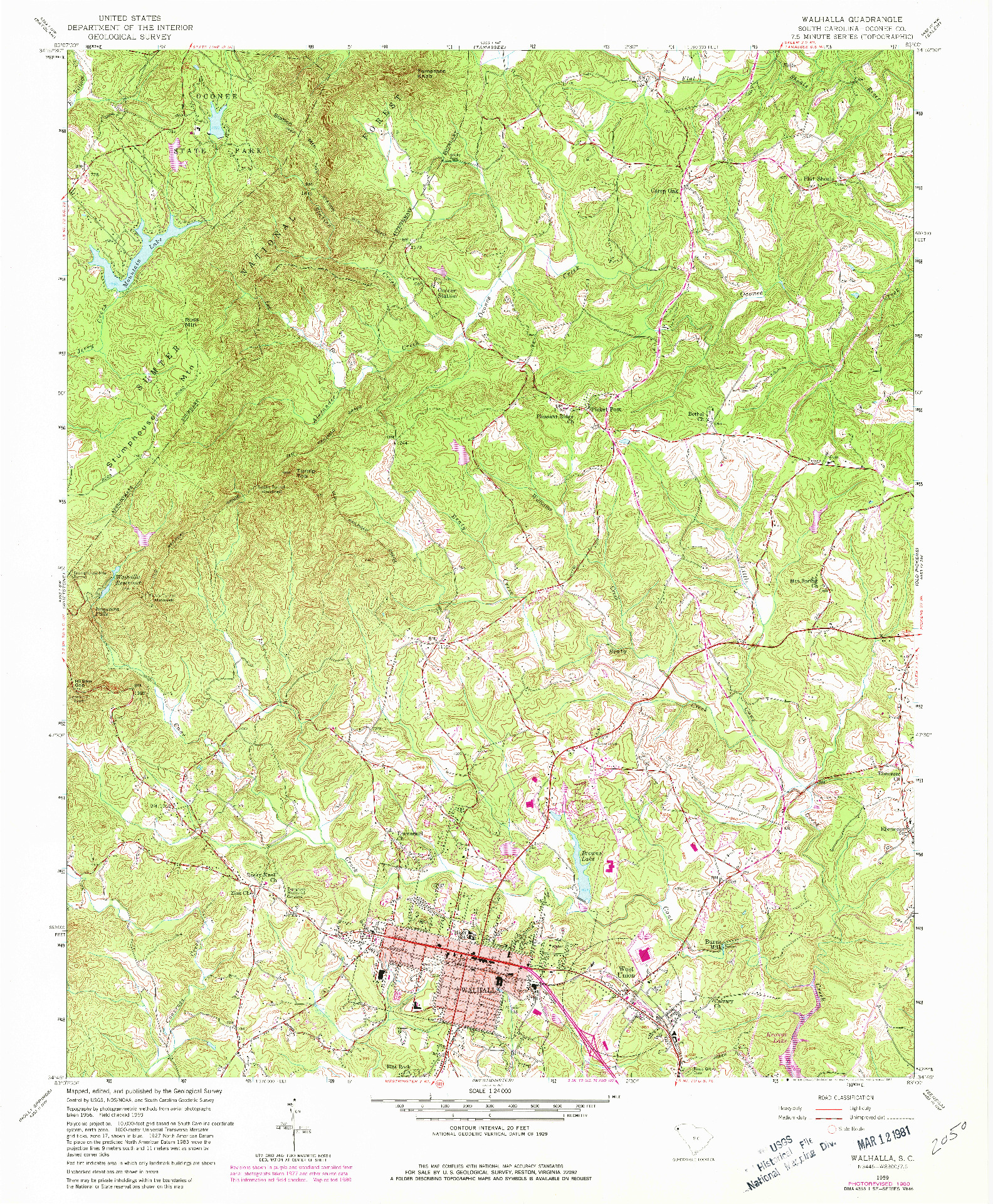 USGS 1:24000-SCALE QUADRANGLE FOR WALHALLA, SC 1959