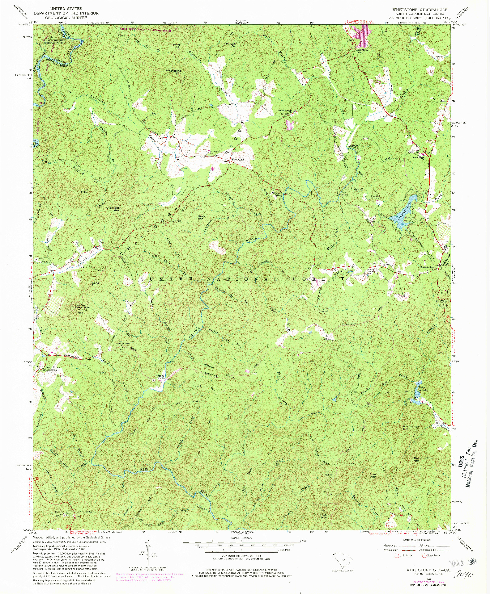 USGS 1:24000-SCALE QUADRANGLE FOR WHETSTONE, SC 1961
