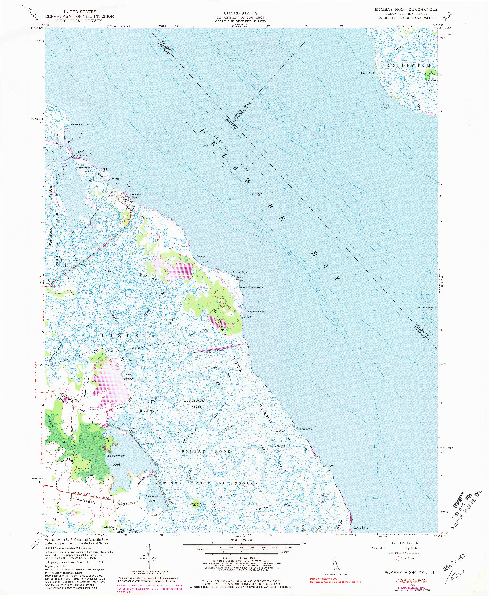 USGS 1:24000-SCALE QUADRANGLE FOR BOMBAY HOOK, DE 1956