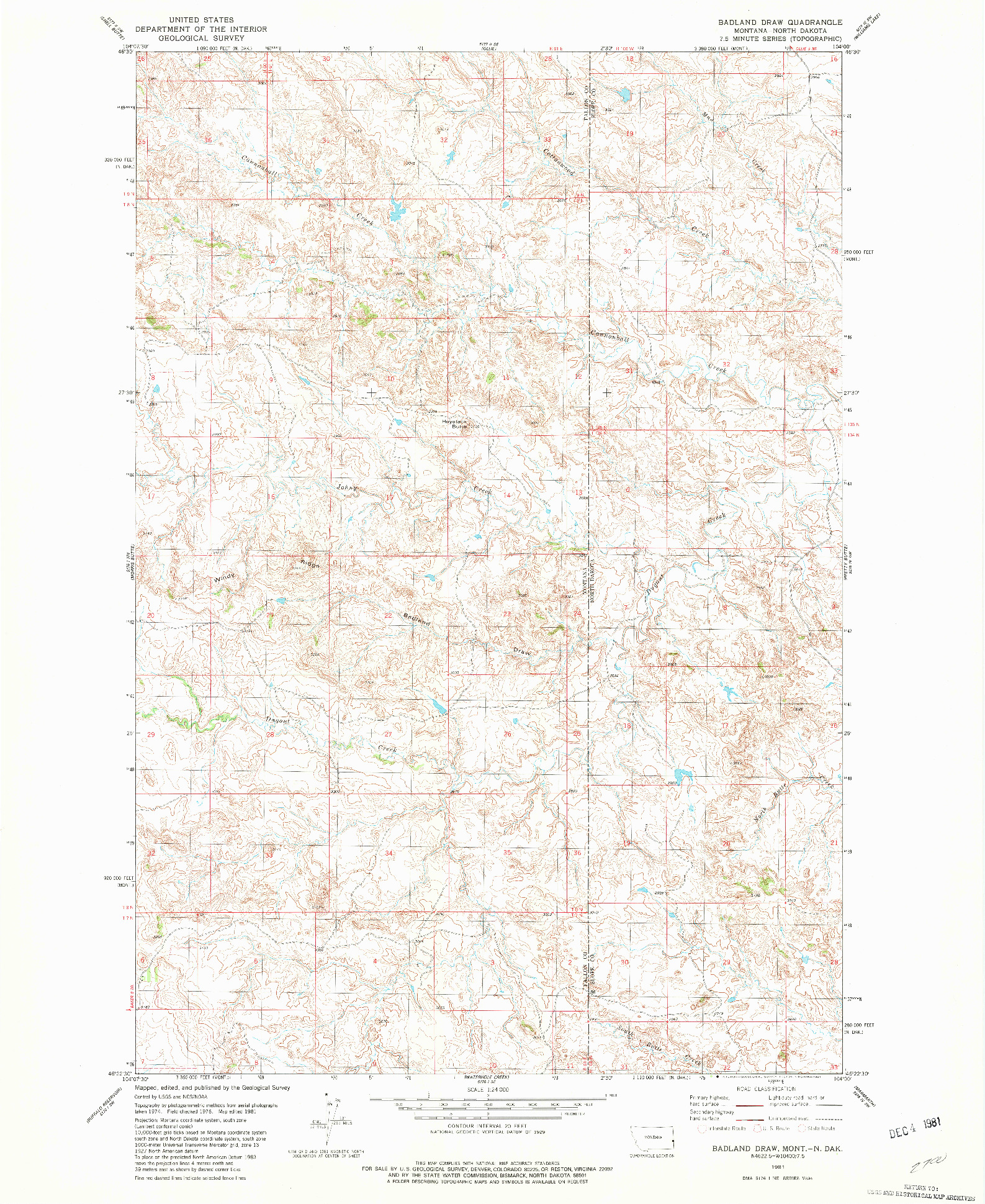 USGS 1:24000-SCALE QUADRANGLE FOR BADLAND DRAW, MT 1981