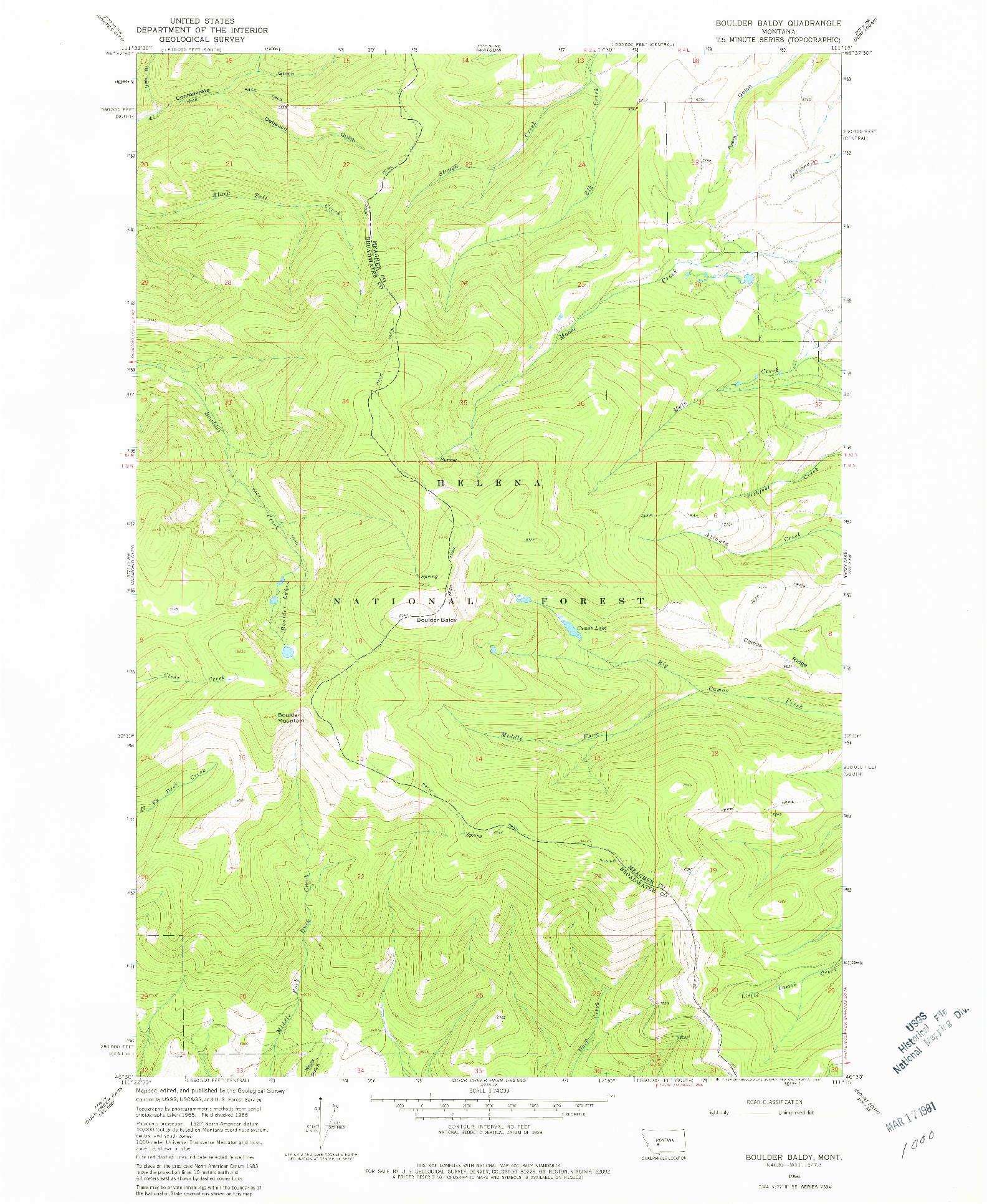 USGS 1:24000-SCALE QUADRANGLE FOR BOULDER BALDY, MT 1966