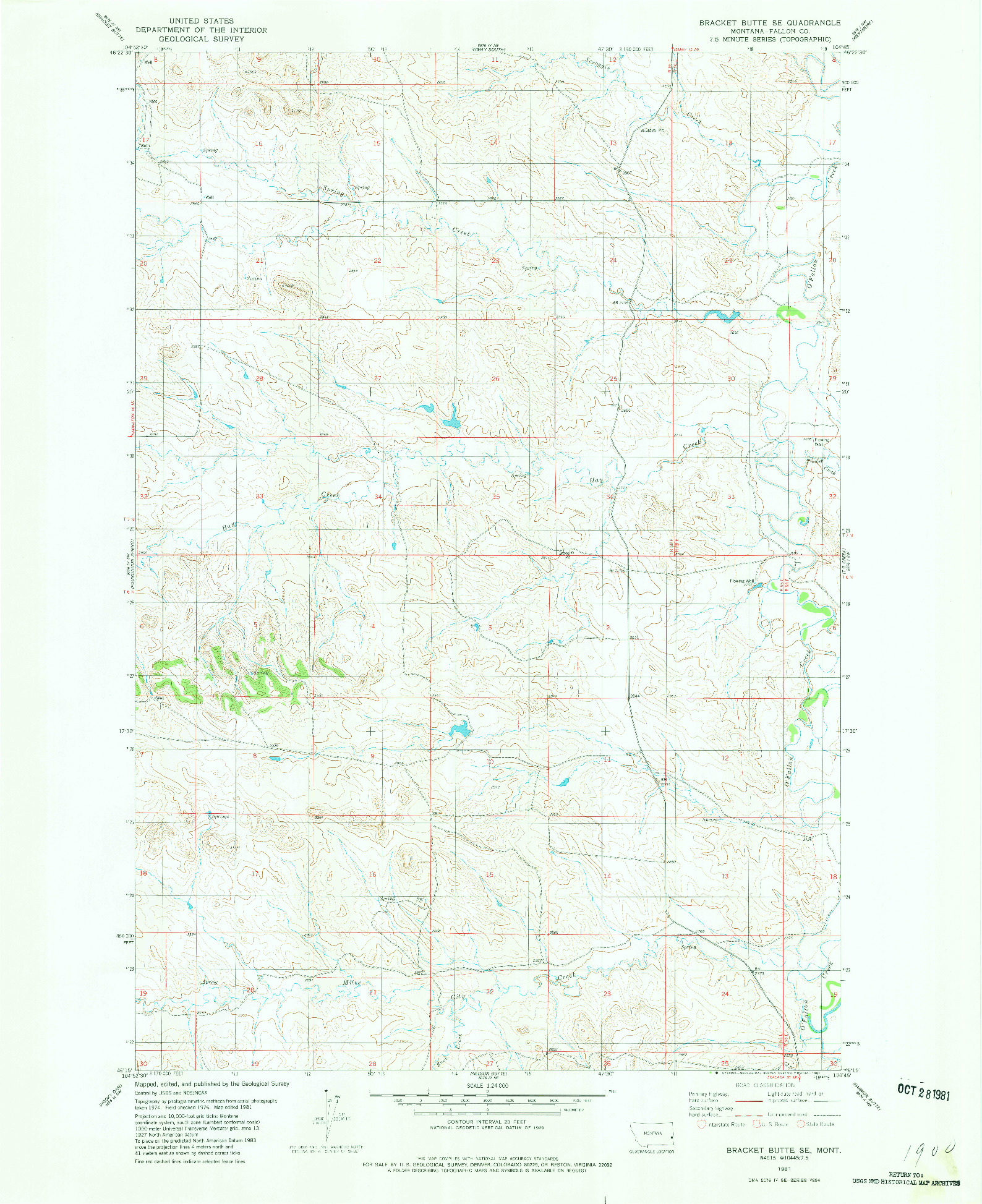 USGS 1:24000-SCALE QUADRANGLE FOR BRACKET BUTTE SE, MT 1981