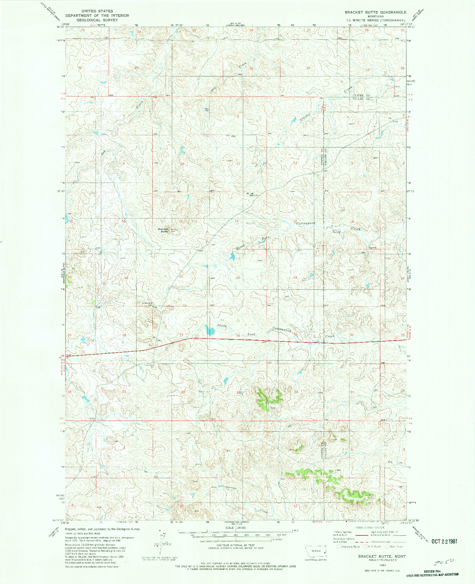 USGS 1:24000-SCALE QUADRANGLE FOR BRACKET BUTTE, MT 1981