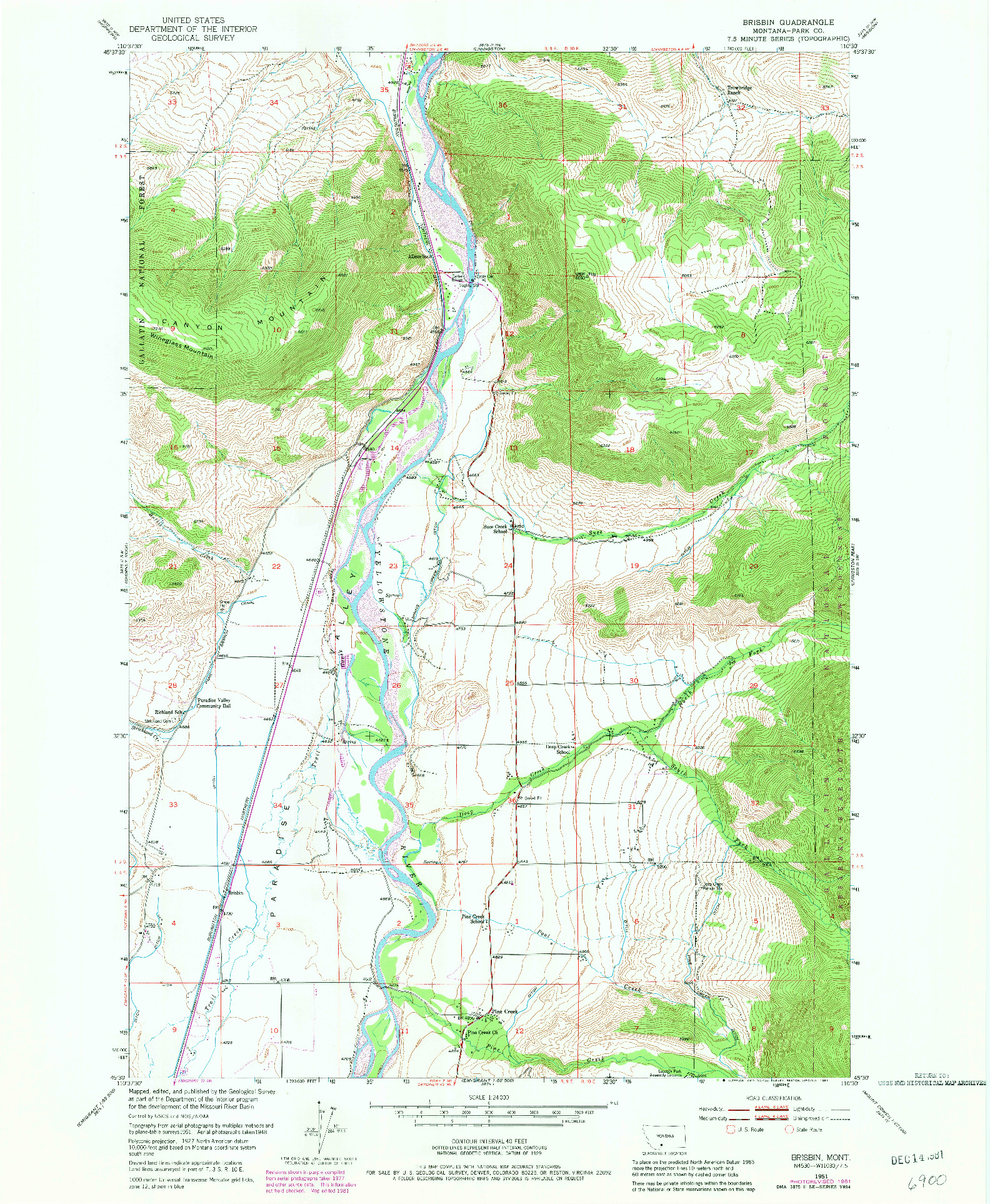 USGS 1:24000-SCALE QUADRANGLE FOR BRISBIN, MT 1951