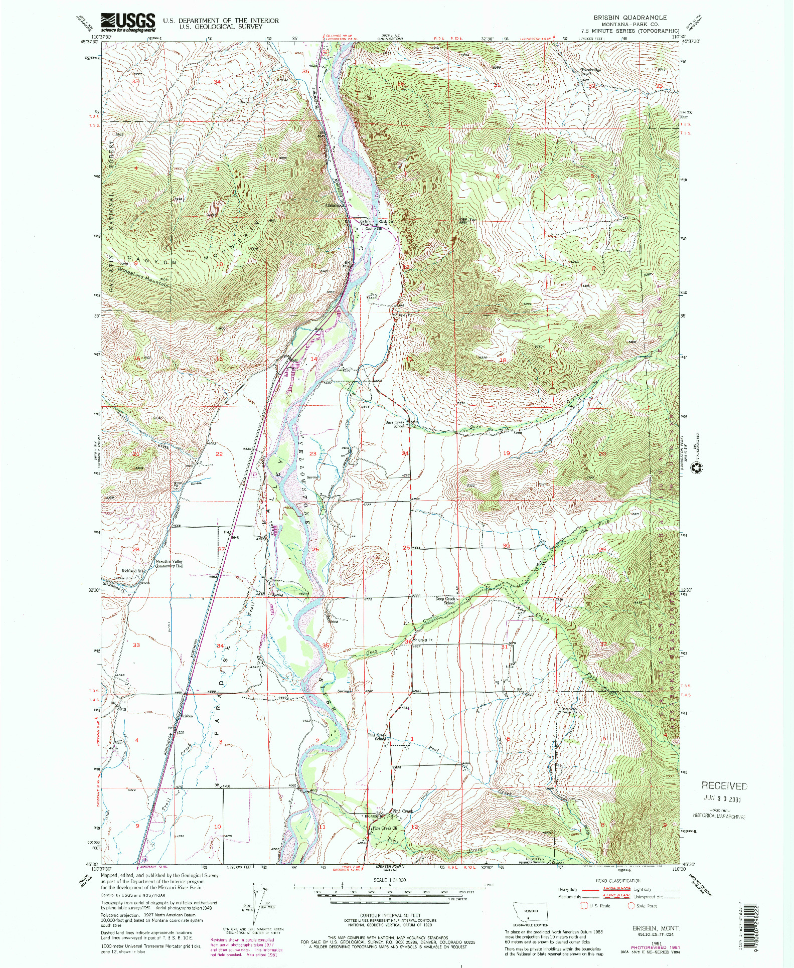 USGS 1:24000-SCALE QUADRANGLE FOR BRISBIN, MT 1951