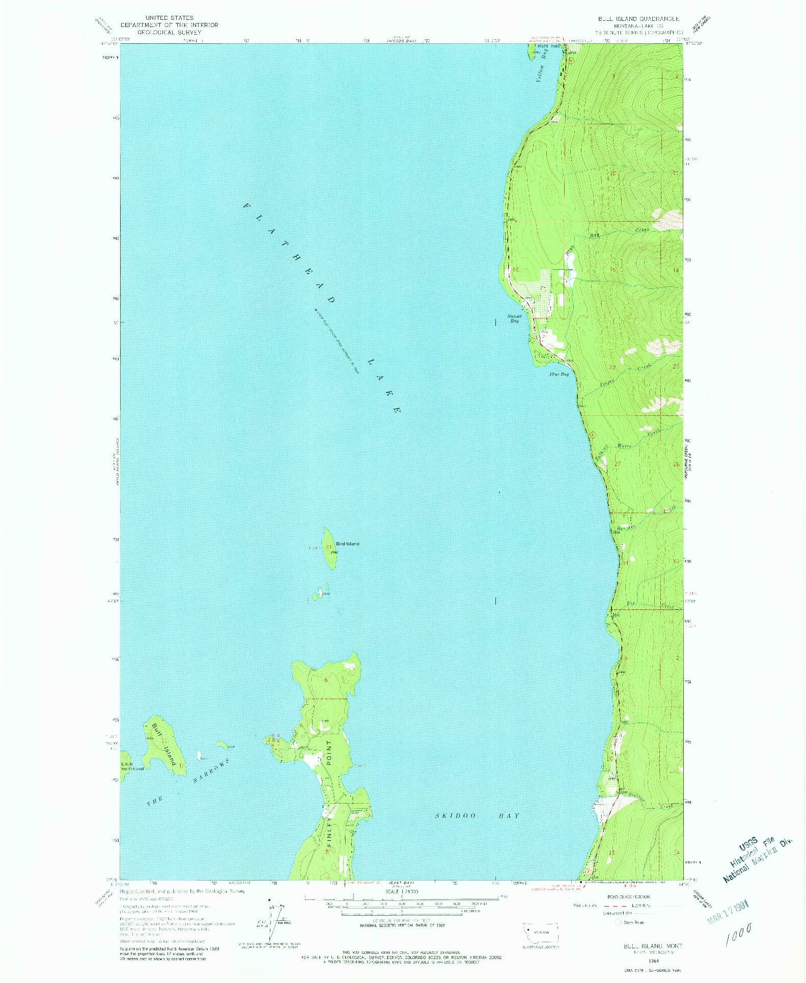 USGS 1:24000-SCALE QUADRANGLE FOR BULL ISLAND, MT 1964