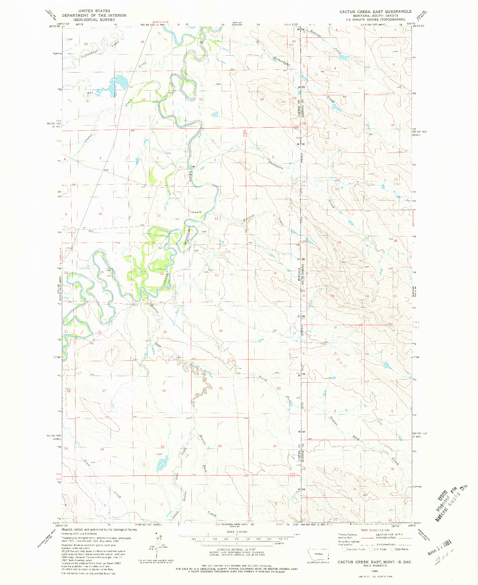 USGS 1:24000-SCALE QUADRANGLE FOR CACTUS CREEK EAST, MT 1980