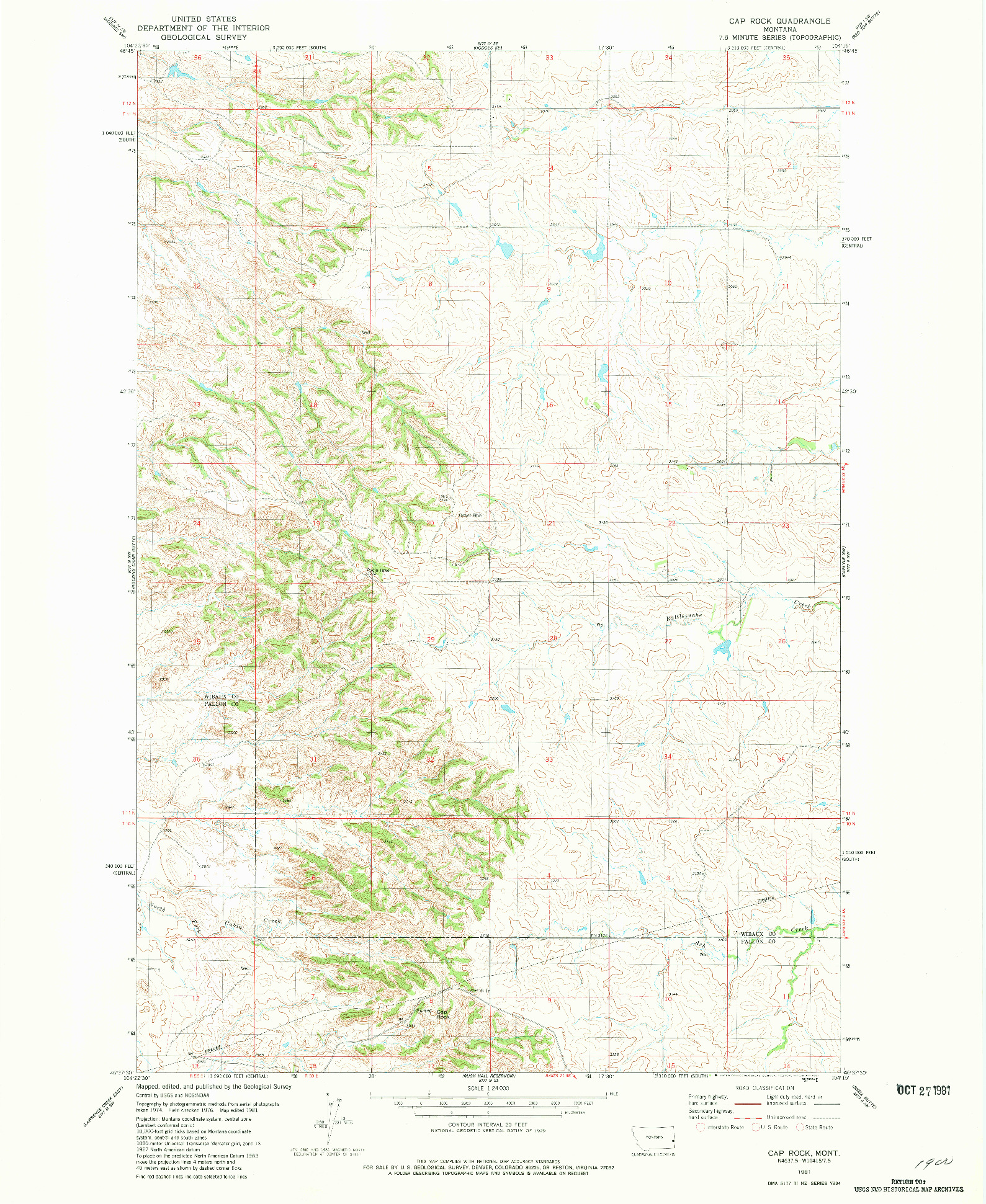 USGS 1:24000-SCALE QUADRANGLE FOR CAP ROCK, MT 1981