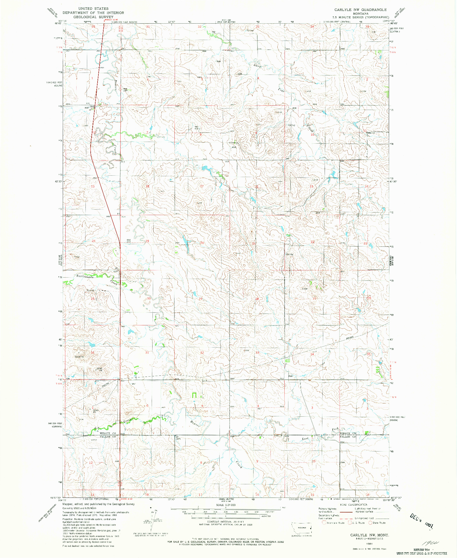 USGS 1:24000-SCALE QUADRANGLE FOR CARLYLE NW, MT 1981