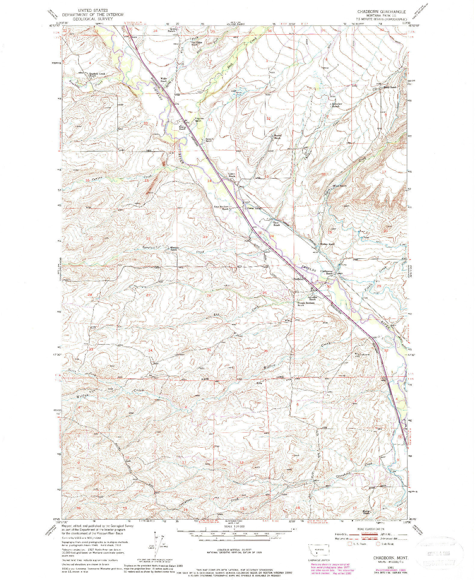 USGS 1:24000-SCALE QUADRANGLE FOR CHADBORN, MT 1951