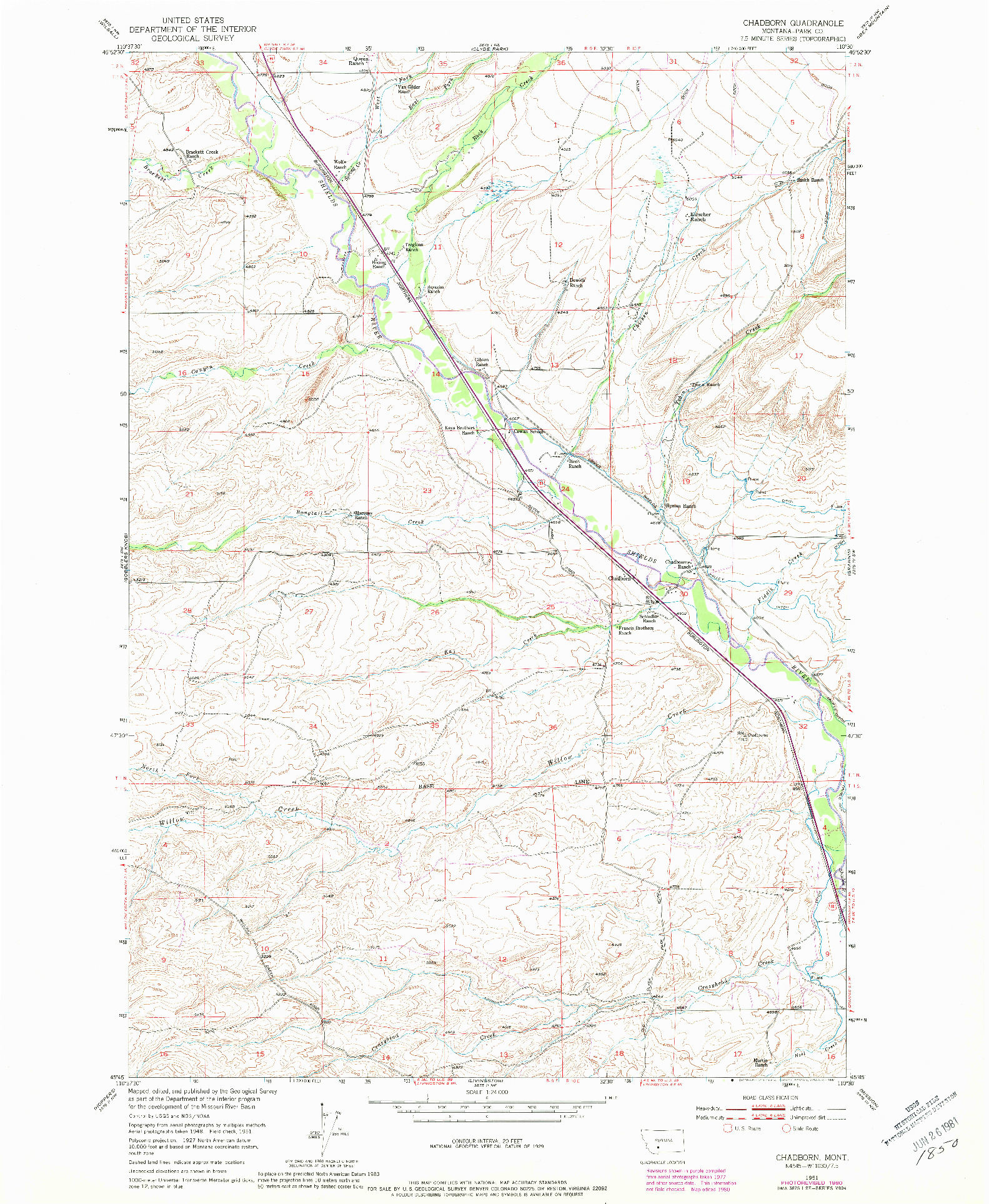 USGS 1:24000-SCALE QUADRANGLE FOR CHADBORN, MT 1951