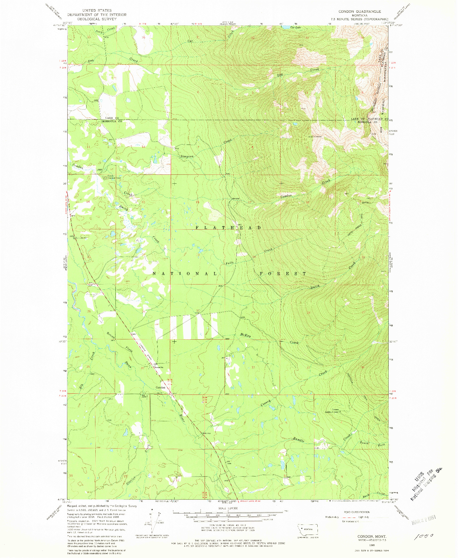 USGS 1:24000-SCALE QUADRANGLE FOR CONDON, MT 1965