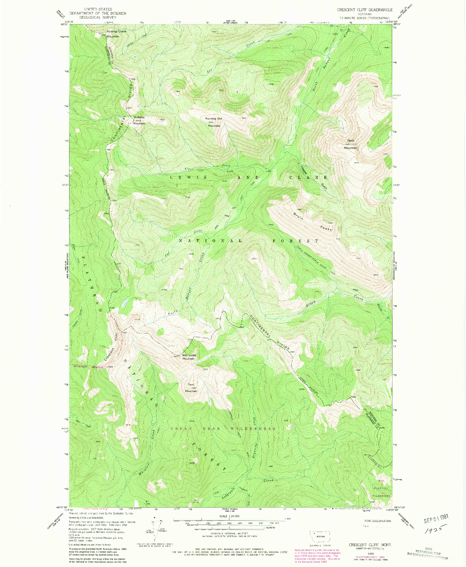 USGS 1:24000-SCALE QUADRANGLE FOR CRESCENT CLIFF, MT 1958