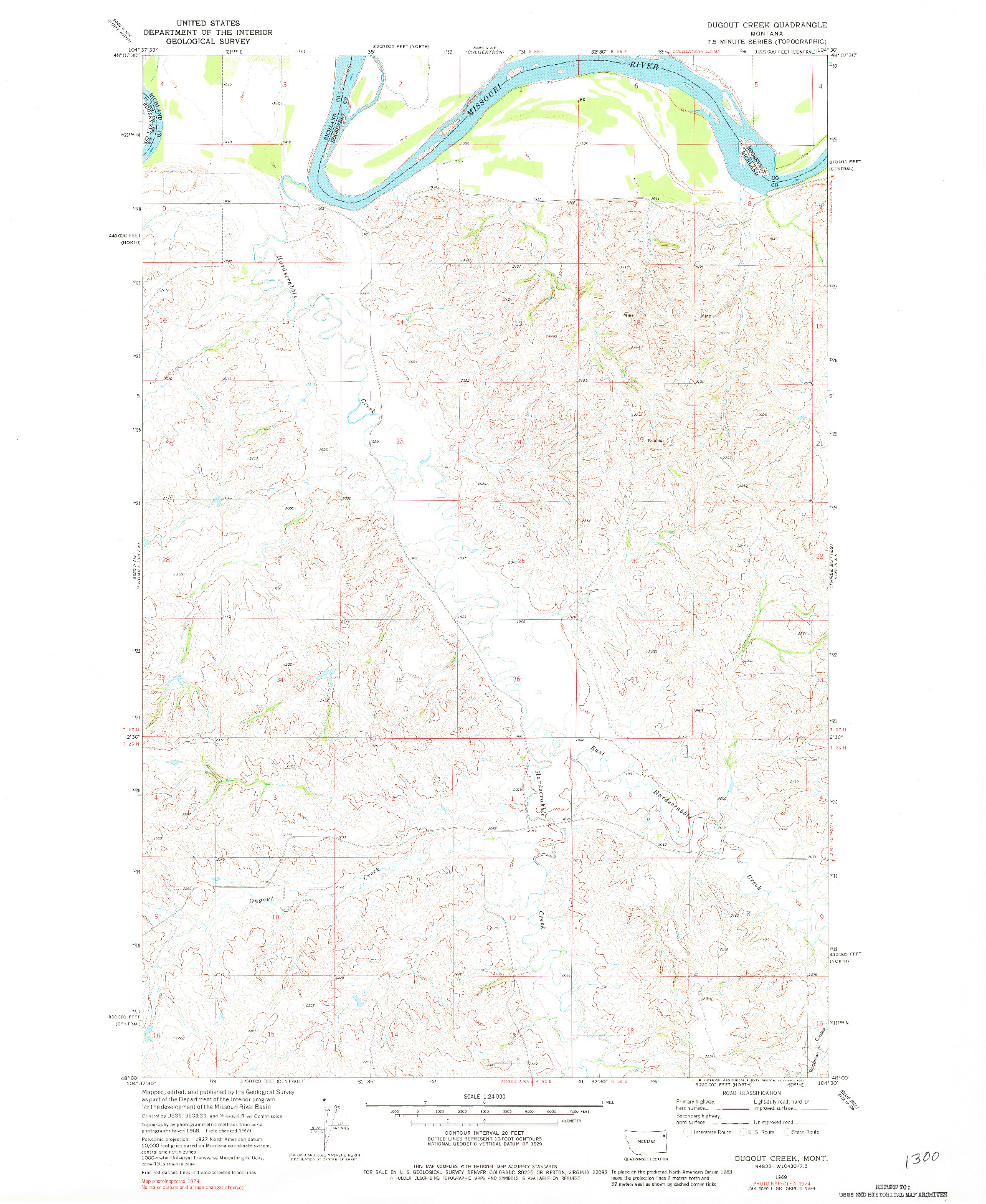 USGS 1:24000-SCALE QUADRANGLE FOR DUGOUT CREEK, MT 1969