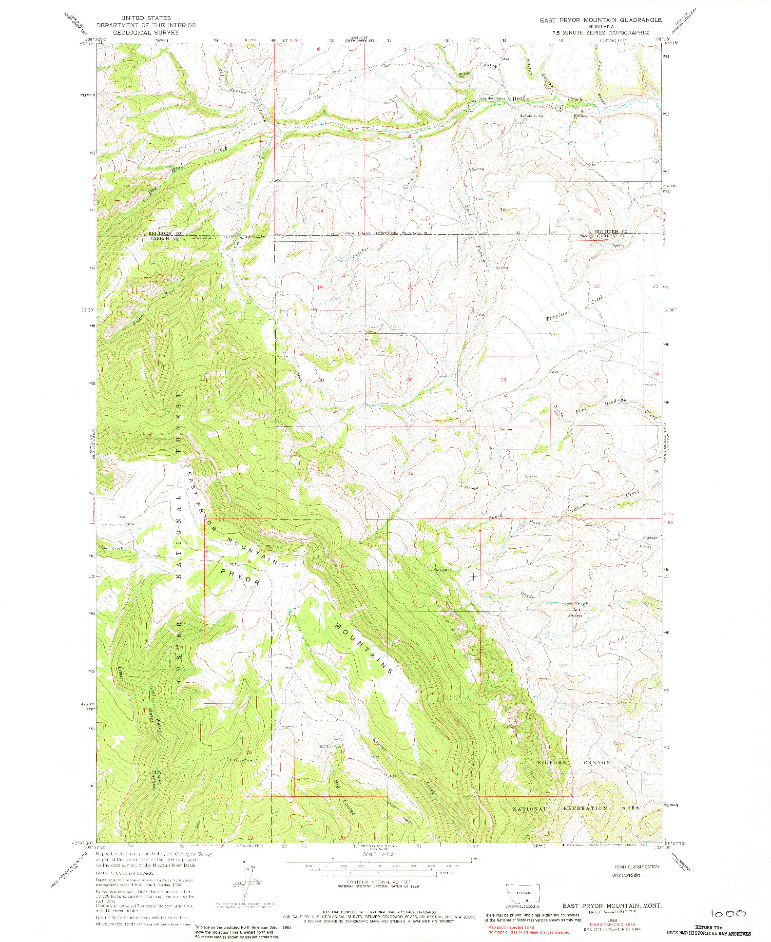 USGS 1:24000-SCALE QUADRANGLE FOR EAST PRYOR MOUNTAIN, MT 1964