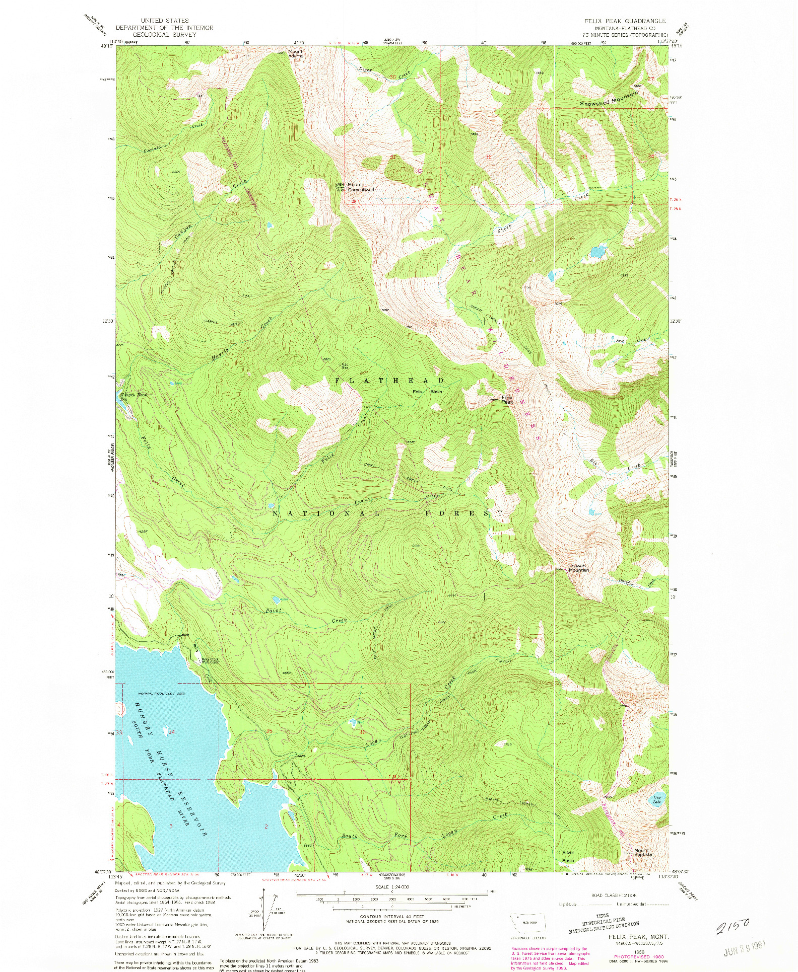 USGS 1:24000-SCALE QUADRANGLE FOR FELIX PEAK, MT 1958