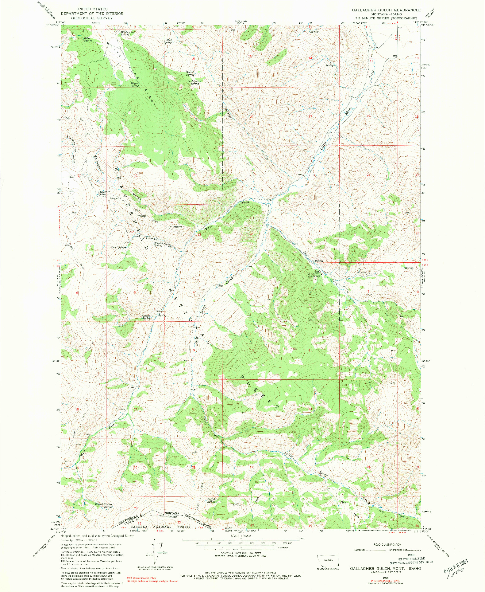 USGS 1:24000-SCALE QUADRANGLE FOR GALLAGHER GULCH, MT 1965