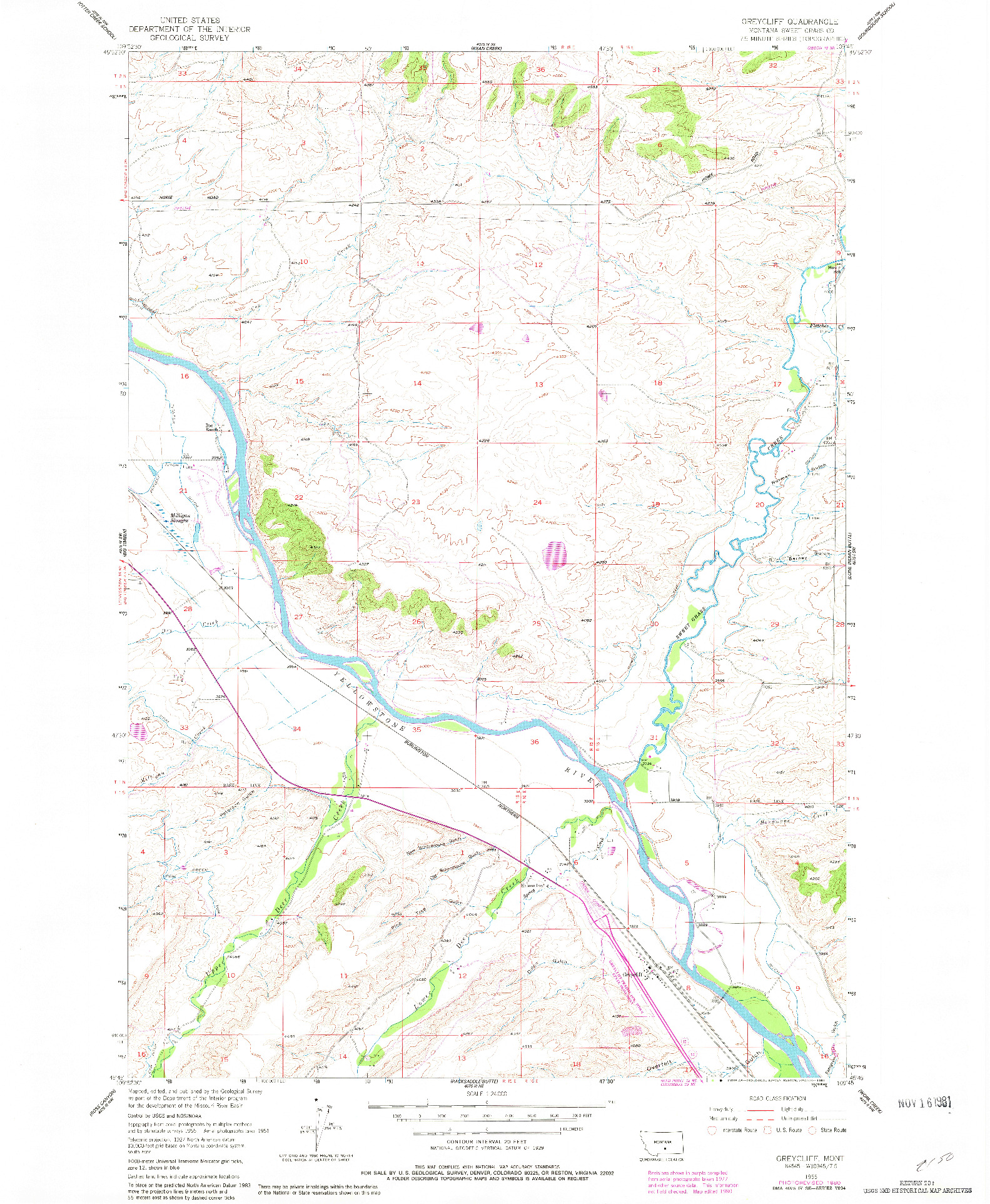 USGS 1:24000-SCALE QUADRANGLE FOR GREYCLIFF, MT 1955