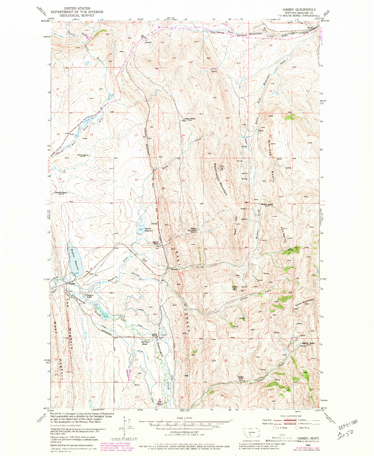 USGS 1:24000-SCALE QUADRANGLE FOR HAMEN, MT 1951