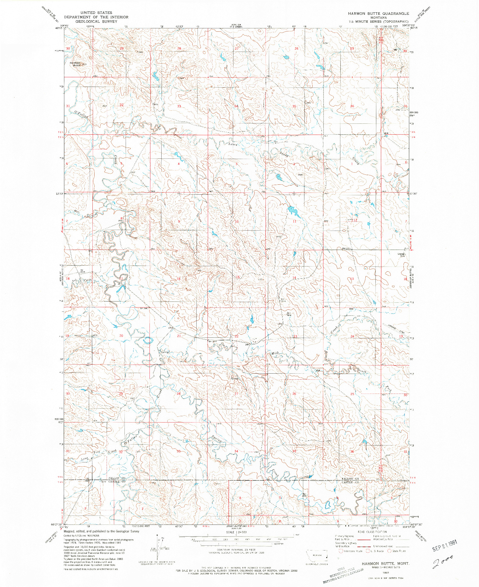 USGS 1:24000-SCALE QUADRANGLE FOR HARMON BUTTE, MT 1981