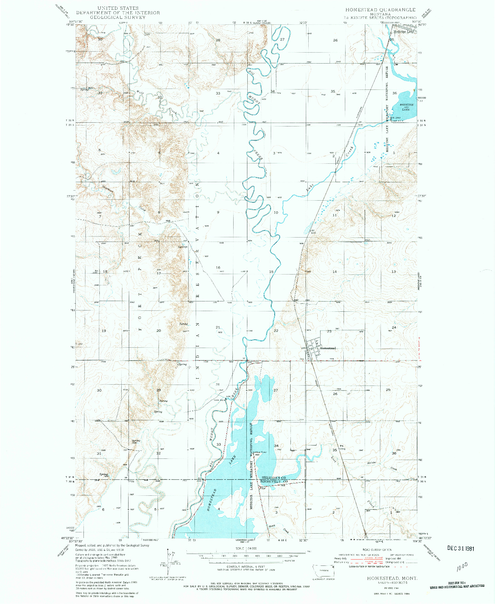 USGS 1:24000-SCALE QUADRANGLE FOR HOMESTEAD, MT 1948