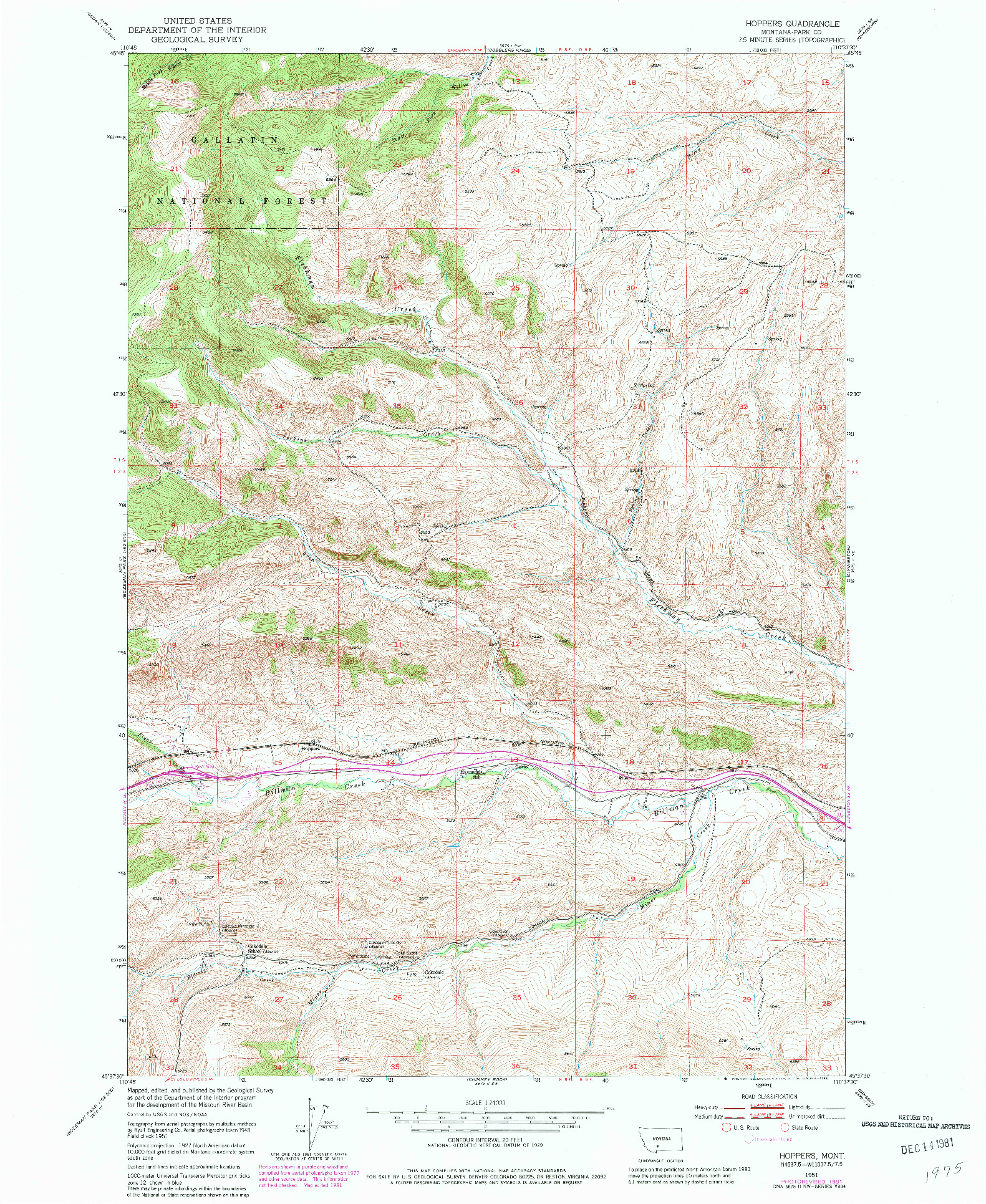 USGS 1:24000-SCALE QUADRANGLE FOR HOPPERS, MT 1951