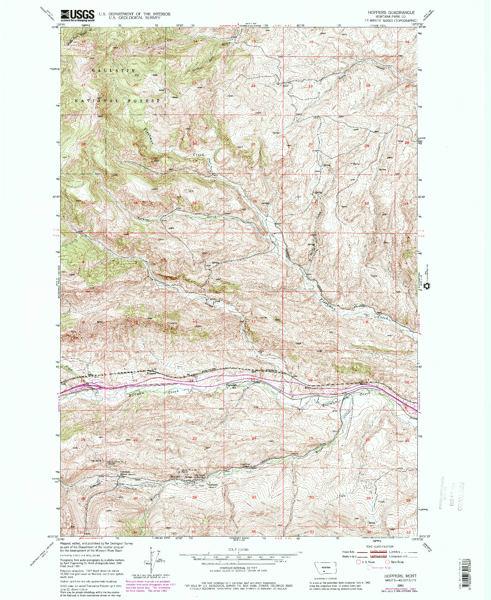 USGS 1:24000-SCALE QUADRANGLE FOR HOPPERS, MT 1951
