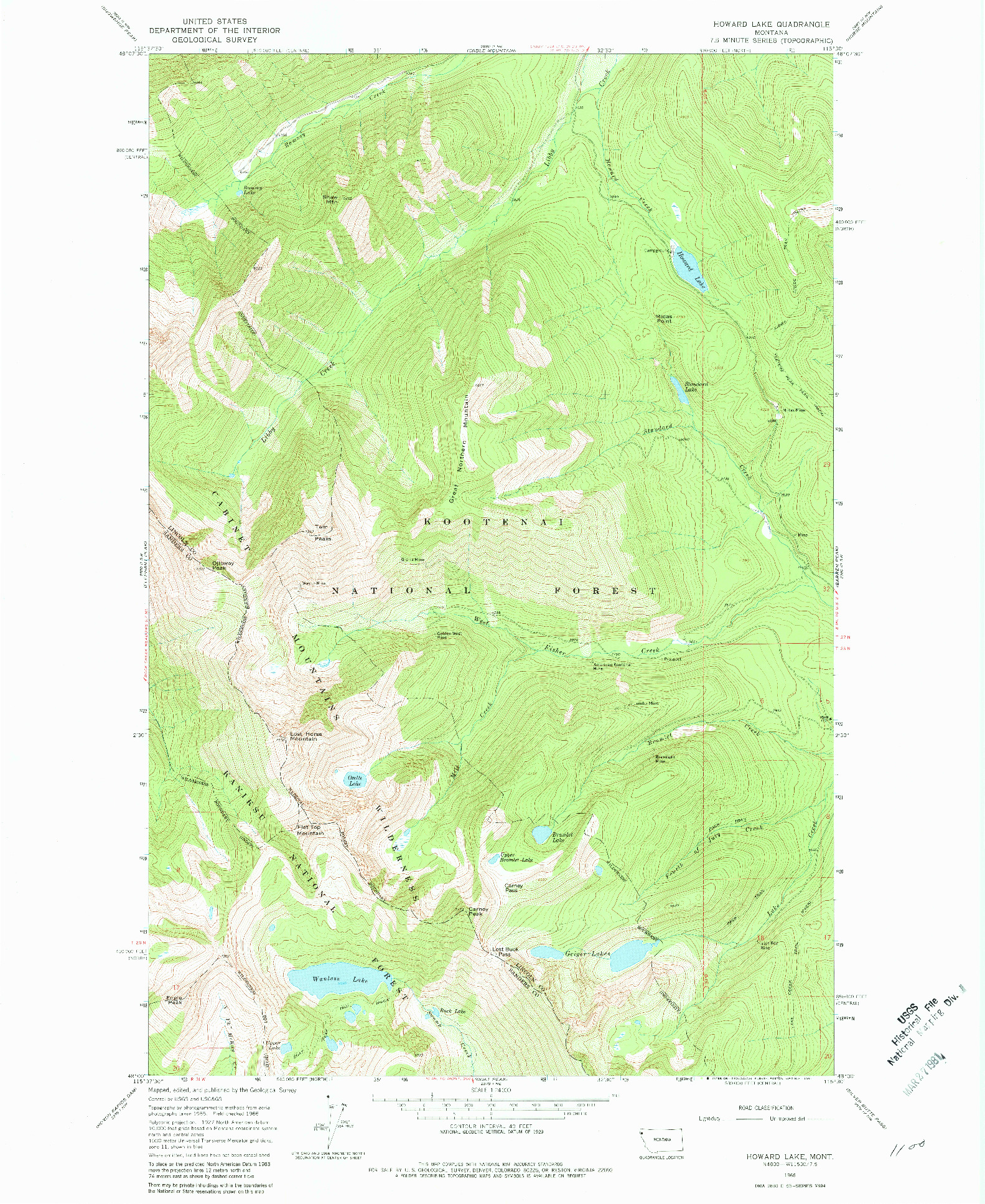 USGS 1:24000-SCALE QUADRANGLE FOR HOWARD LAKE, MT 1966