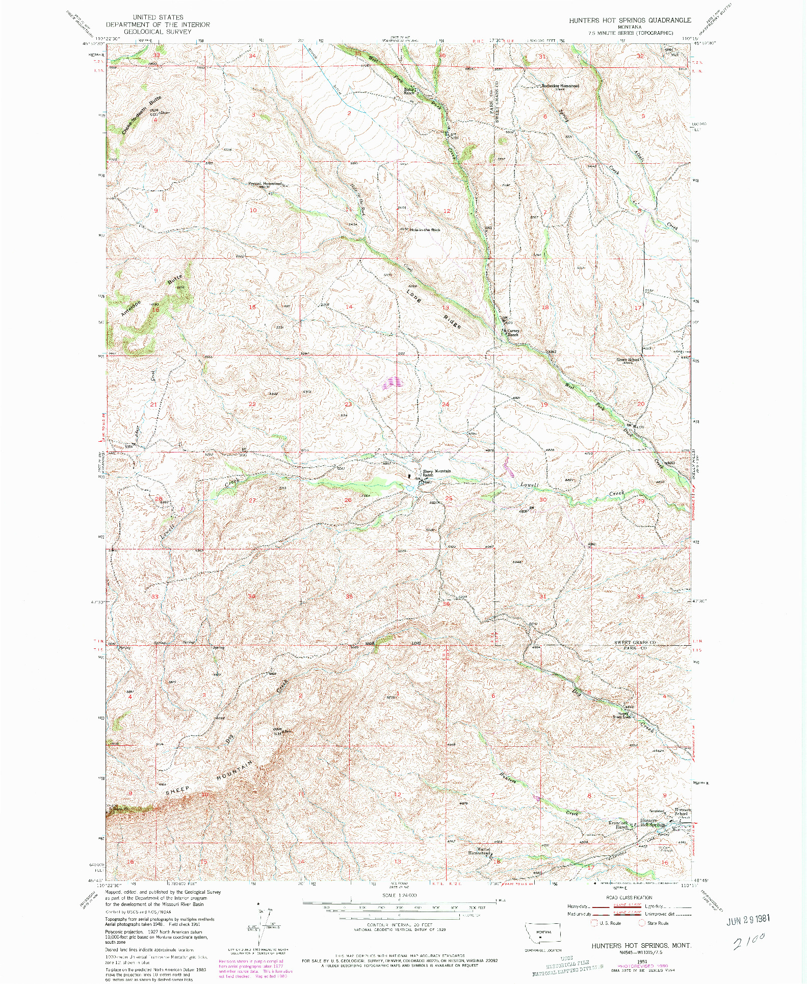 USGS 1:24000-SCALE QUADRANGLE FOR HUNTERS HOT SPRINGS, MT 1951