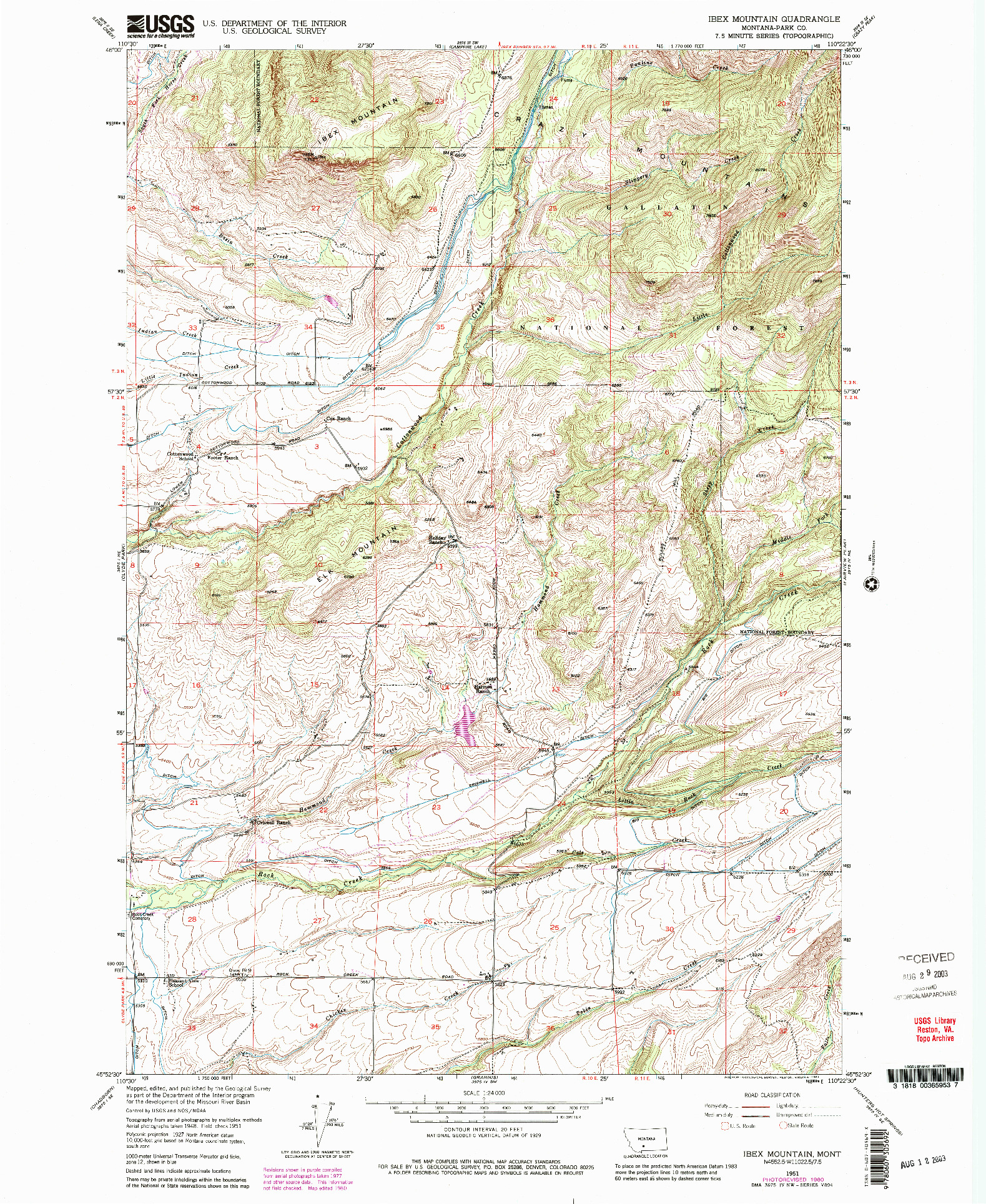 USGS 1:24000-SCALE QUADRANGLE FOR IBEX MOUNTAIN, MT 1951