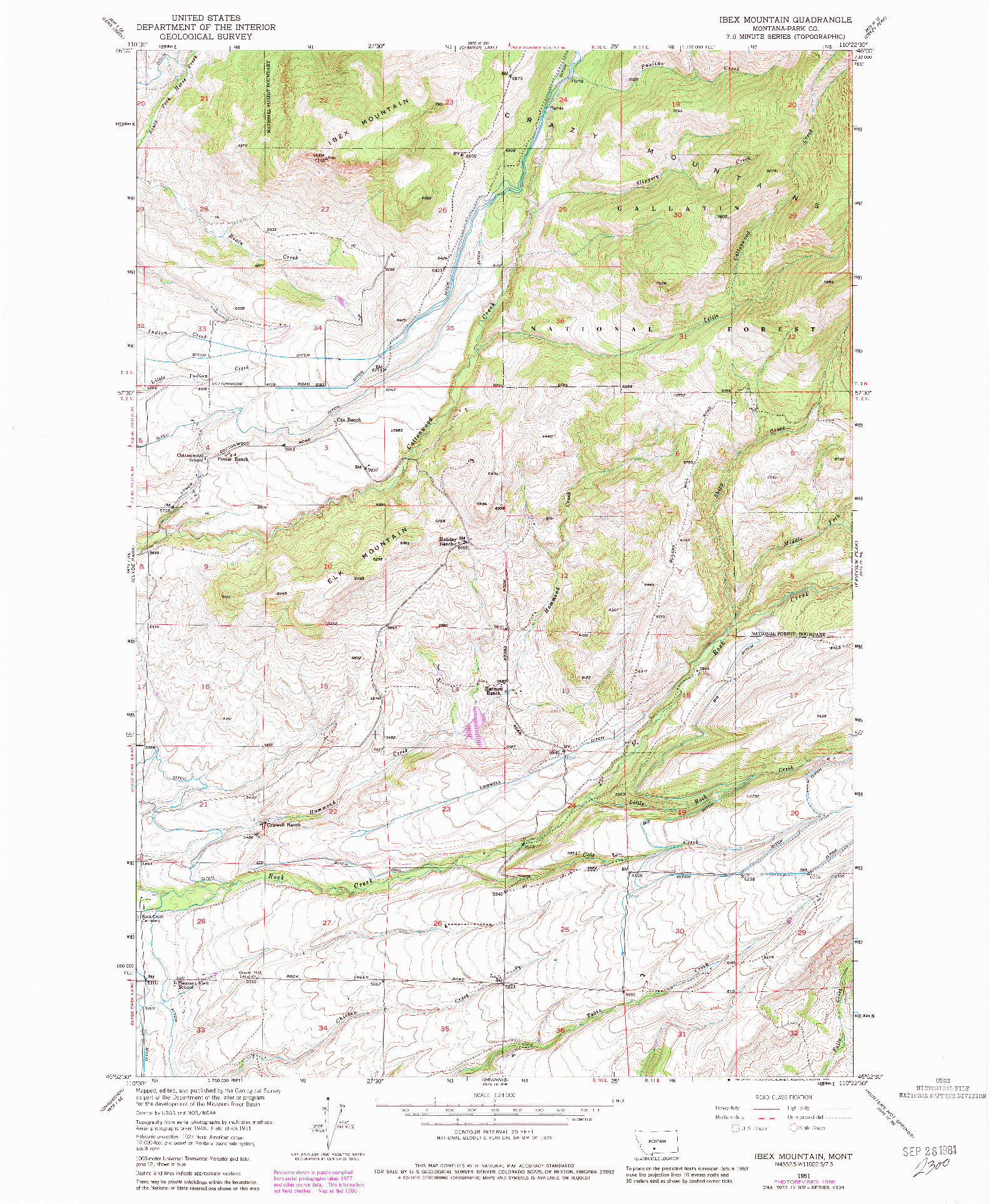 USGS 1:24000-SCALE QUADRANGLE FOR IBEX MOUNTAIN, MT 1951