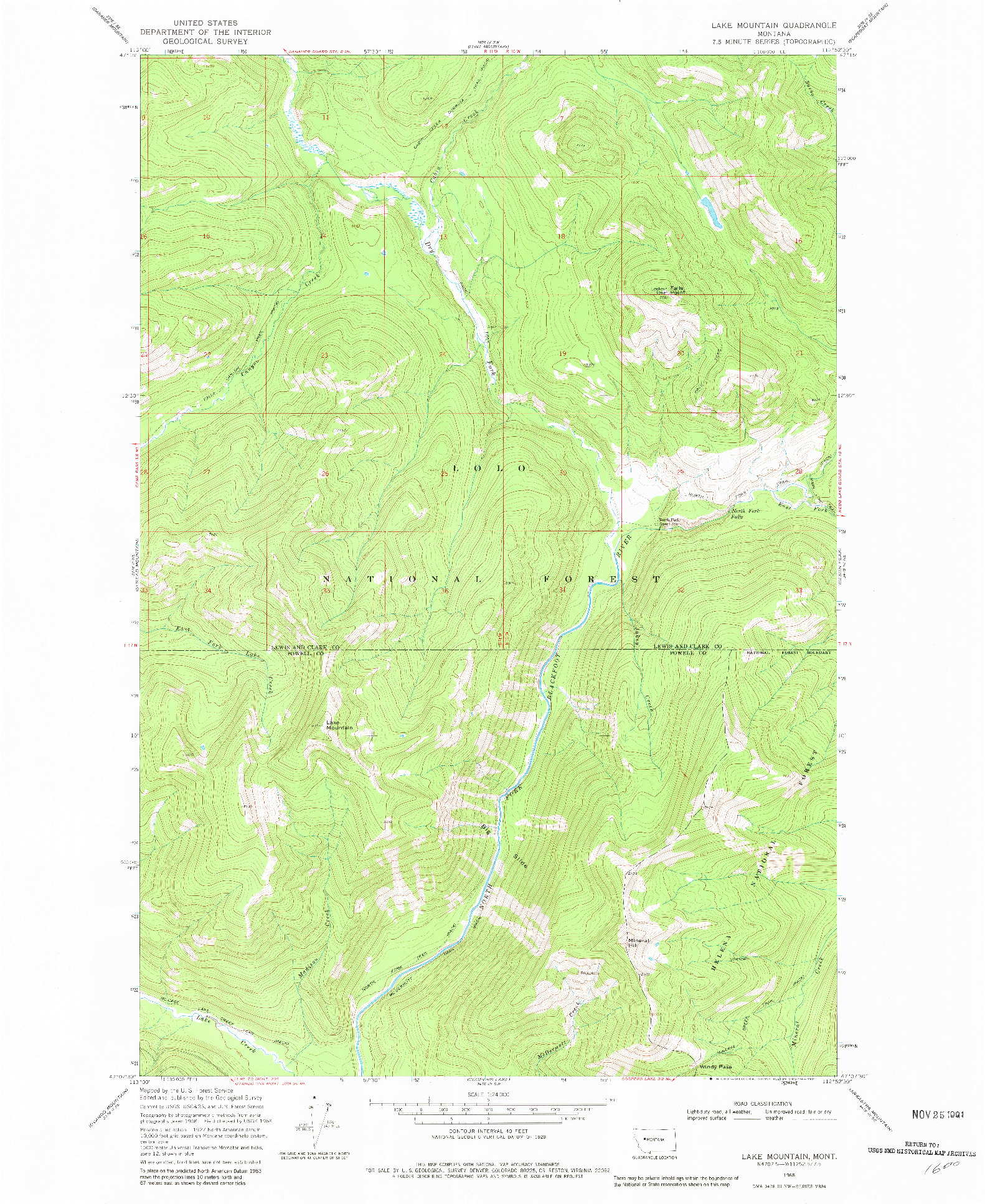 USGS 1:24000-SCALE QUADRANGLE FOR LAKE MOUNTAIN, MT 1968