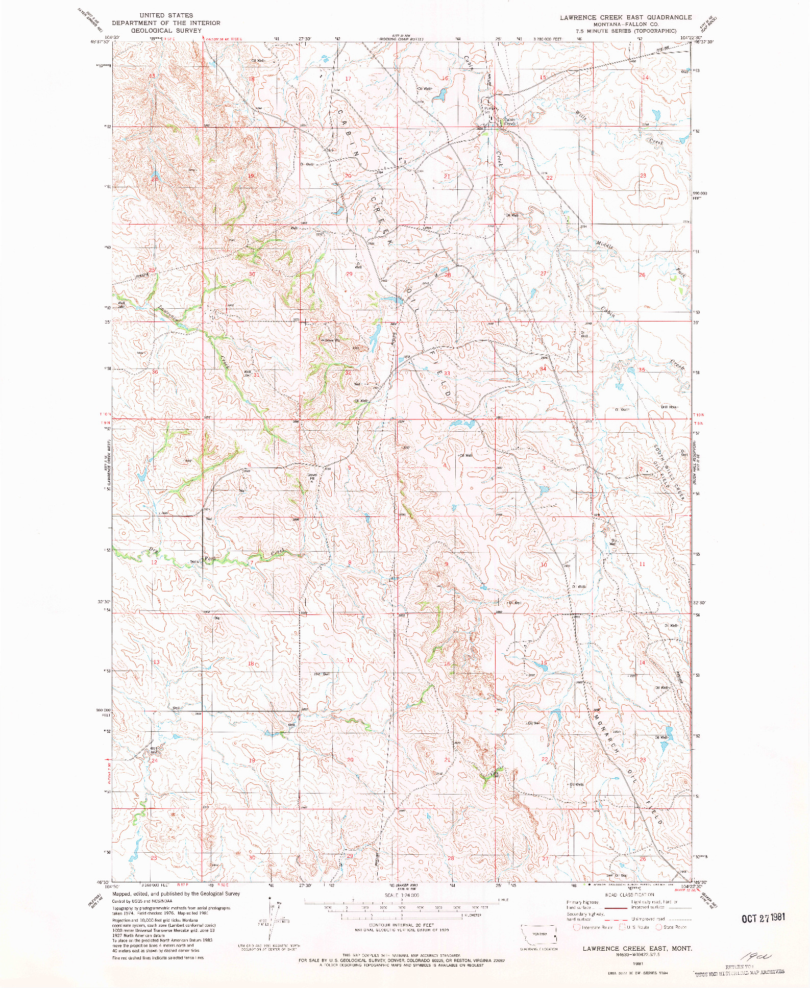 USGS 1:24000-SCALE QUADRANGLE FOR LAWRENCE CREEK EAST, MT 1981